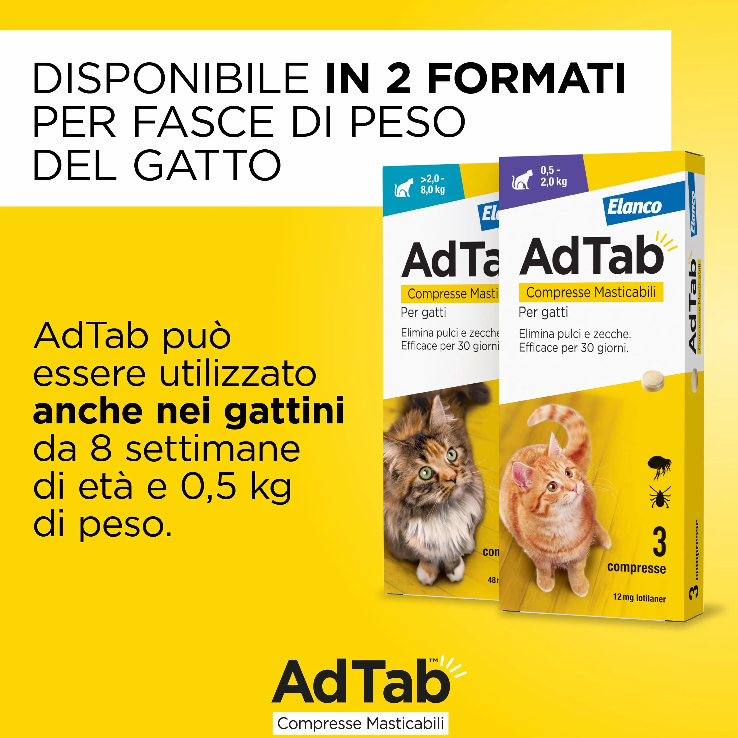AdTab Compresse Masticabili per gatti 2,0-8,0 Kg - 3 compresse