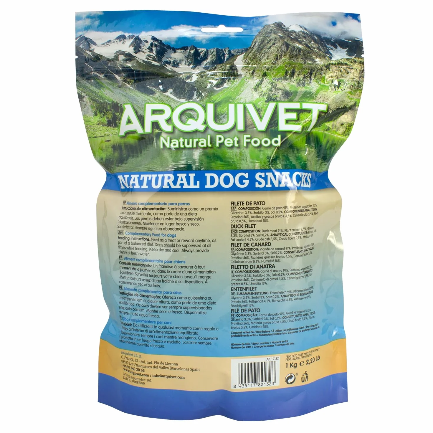 ARQUIVET Filetto di anatra - 1 Kg - Snack 100% naturali per cani - prelibatezze per cani - Prodotto leggero - Molto ricco di sostanze nutritive