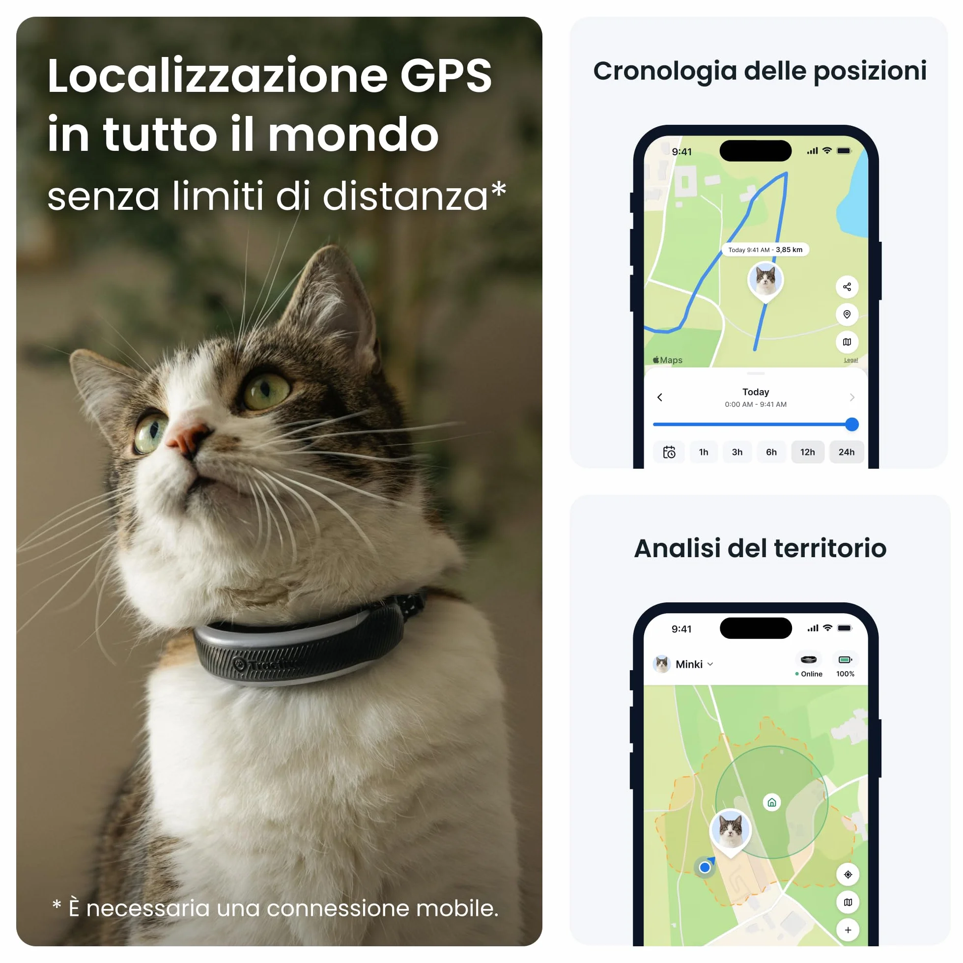 Tractive GPS Gatti Mini | Edizione 2026 | Miglior GPS Gatto | Localizzazione in Tempo Reale | Avvisi di Salute e Monitoraggio dei Parametri Vitali | Sgancio di Sicurezza | Collare Integrato (Nero)