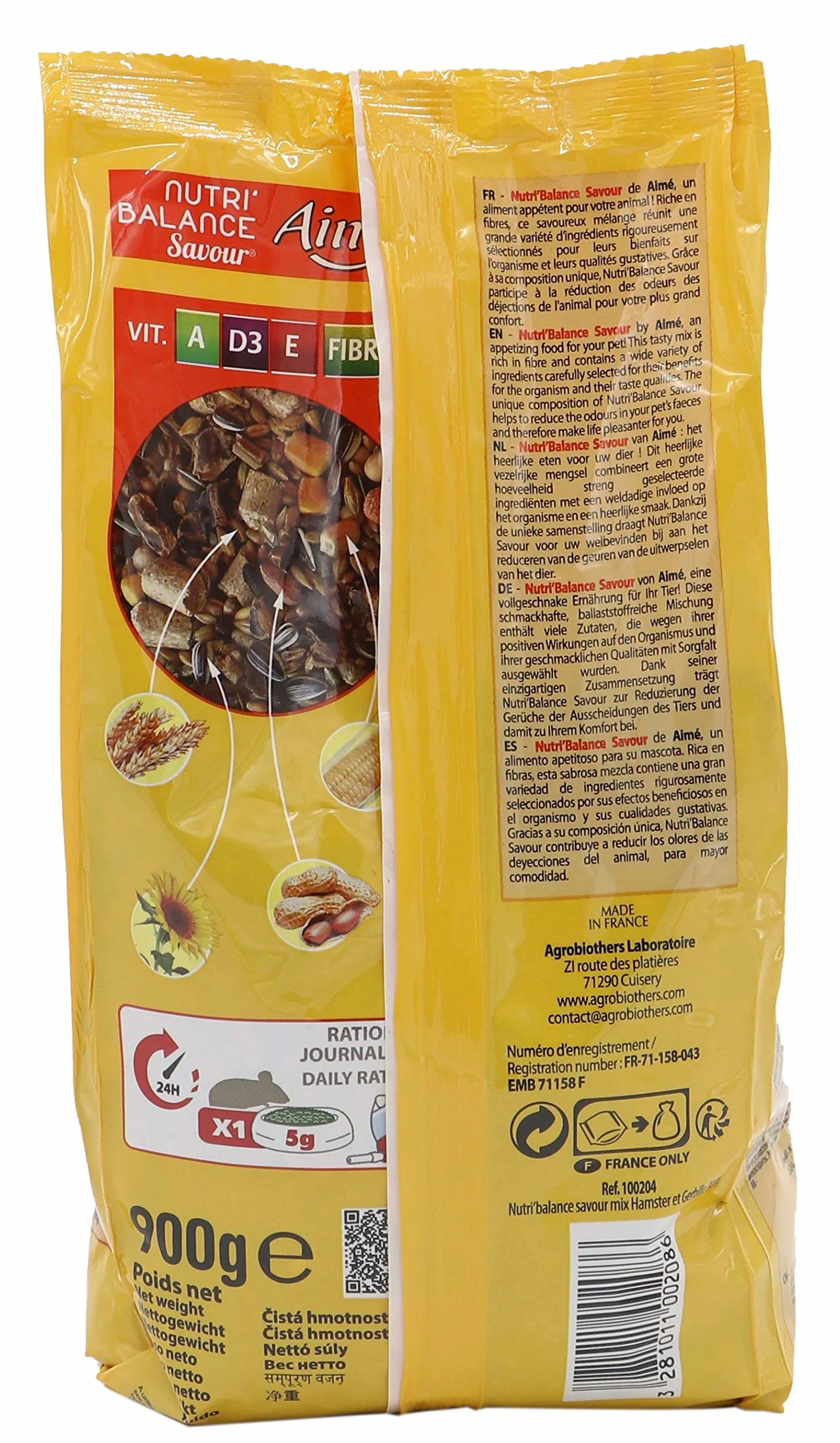 Aime Cibo per criceti e gerbilli, NUTRI'BALANCE SAVOUR MIX Pasto misto di vitamine e fibre, 900g
