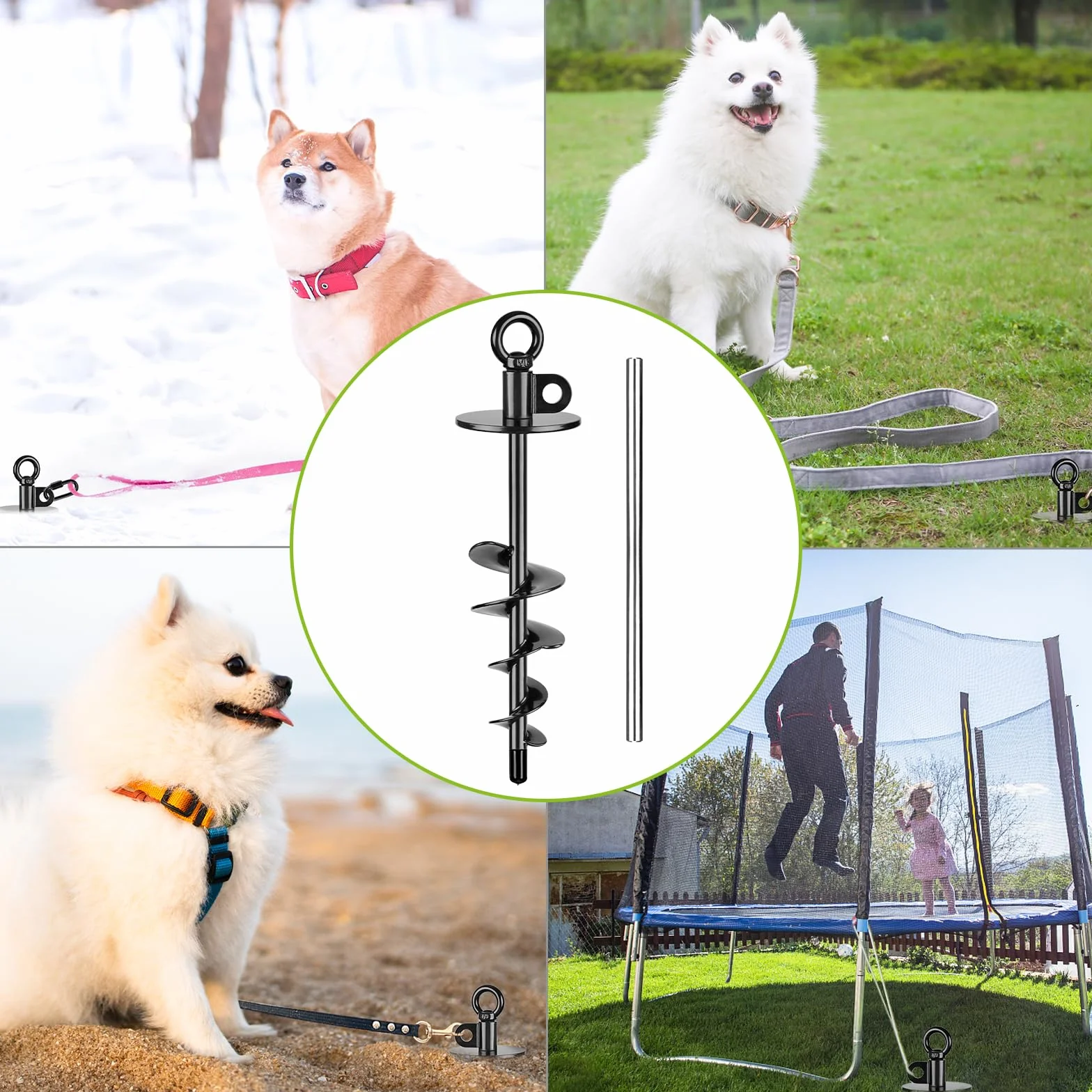 Palo per cani 38 cm, resistente fino a 99,8 kg, nessun groviglio, facile da installare, ideale per cortile, campeggio e spiaggia, confezione da 1 (nero)