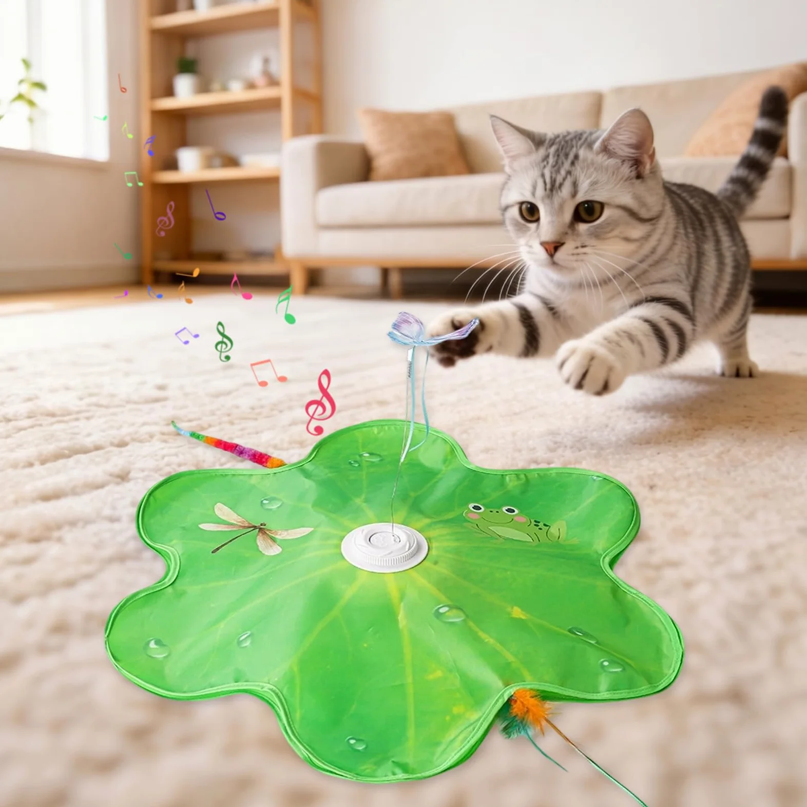 TWSOUL Giocattolo elettrico per gatti da interni, gioco interattivo con molla automatica, suoni degli uccelli e ricarica USB, giocattolo per gatti e gattini, verde