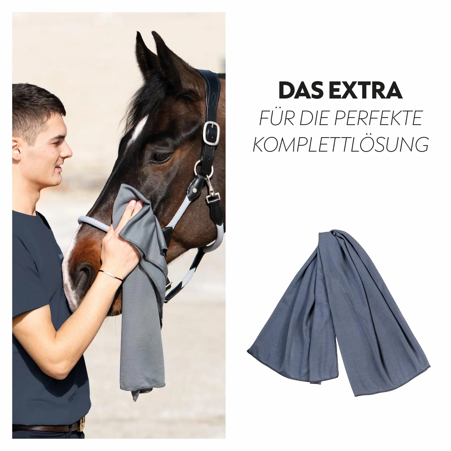 SUNRIDE Coperta rinfrescante per cavalli (Cool Down) (set da 3 pezzi) – con copricollo e panno – effetto rinfrescante immediato tramite raffreddamento evaporativo – sostenibile – grigio (145 cm)