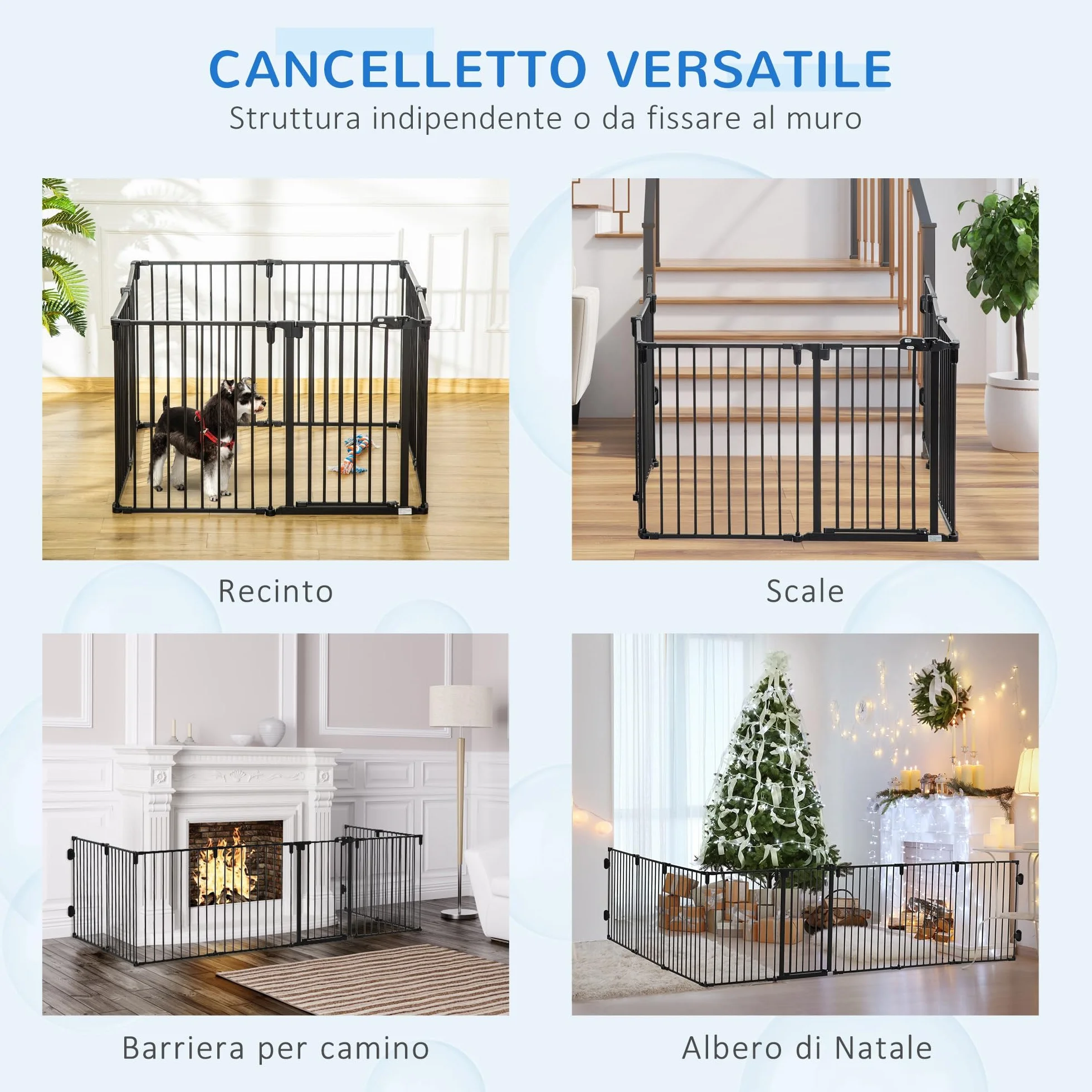 PawHut Cancello Sicurezza Pieghevole 8 Sezioni, Barriera per Cani Acciaio, Chiusura Automatica, Nero