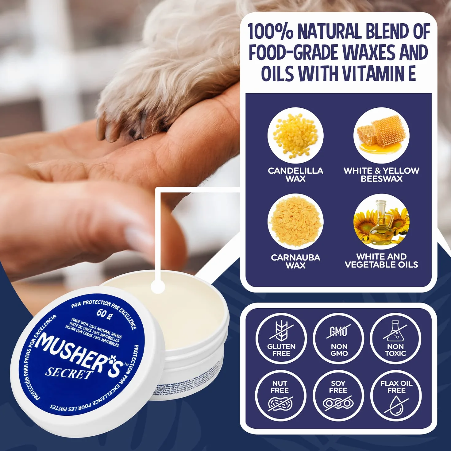 Musher's Secret Balsamo Zampe Cane 60g Protezione Naturale contro Ghiaccio Sale Asfalto