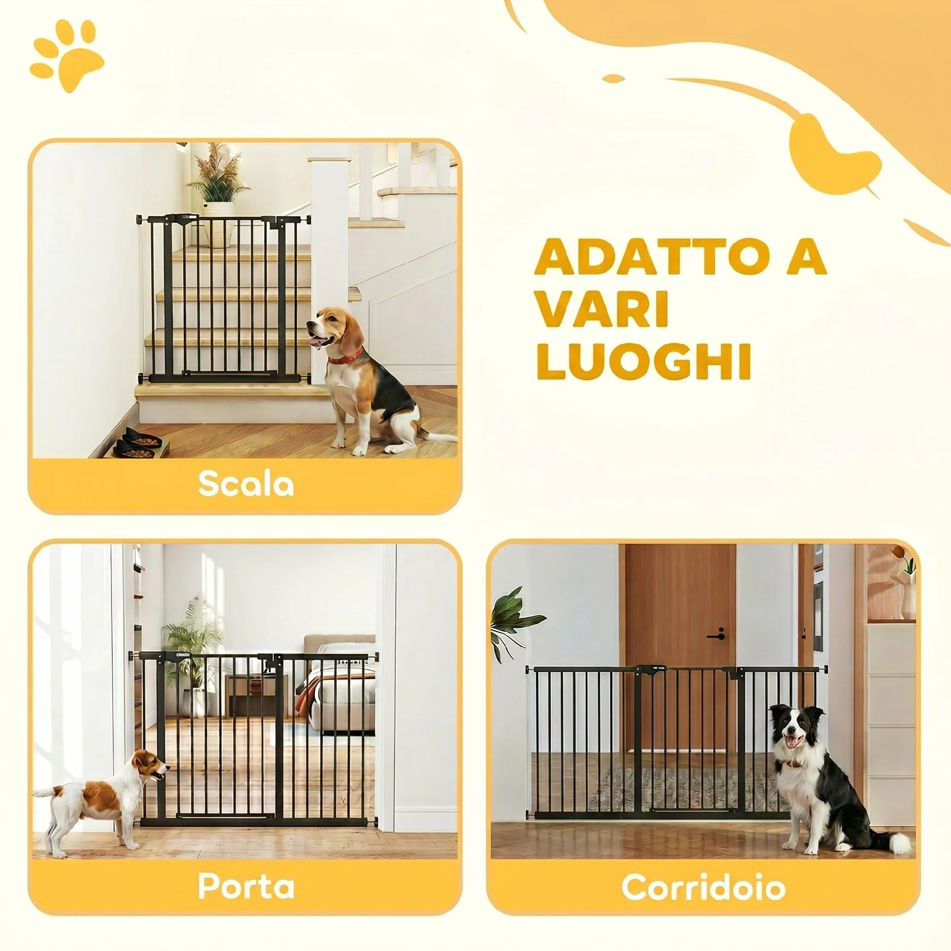 PawHut Cancellino per Cani 3 Estensioni Larghezza Regolabile 147.5 cm Fissaggio a Pressione Senza Fori Chiusura Automatica Nero