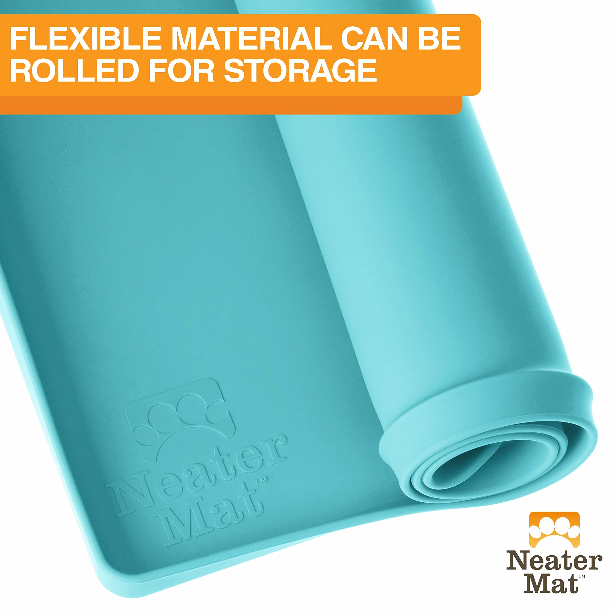 Neater Pet Brands Neater Mat - Tappetino impermeabile in silicone per animali domestici, protegge i pavimenti da cibo e acqua (Acqua Marina, 40,6 x 25,5 cm Silicone)