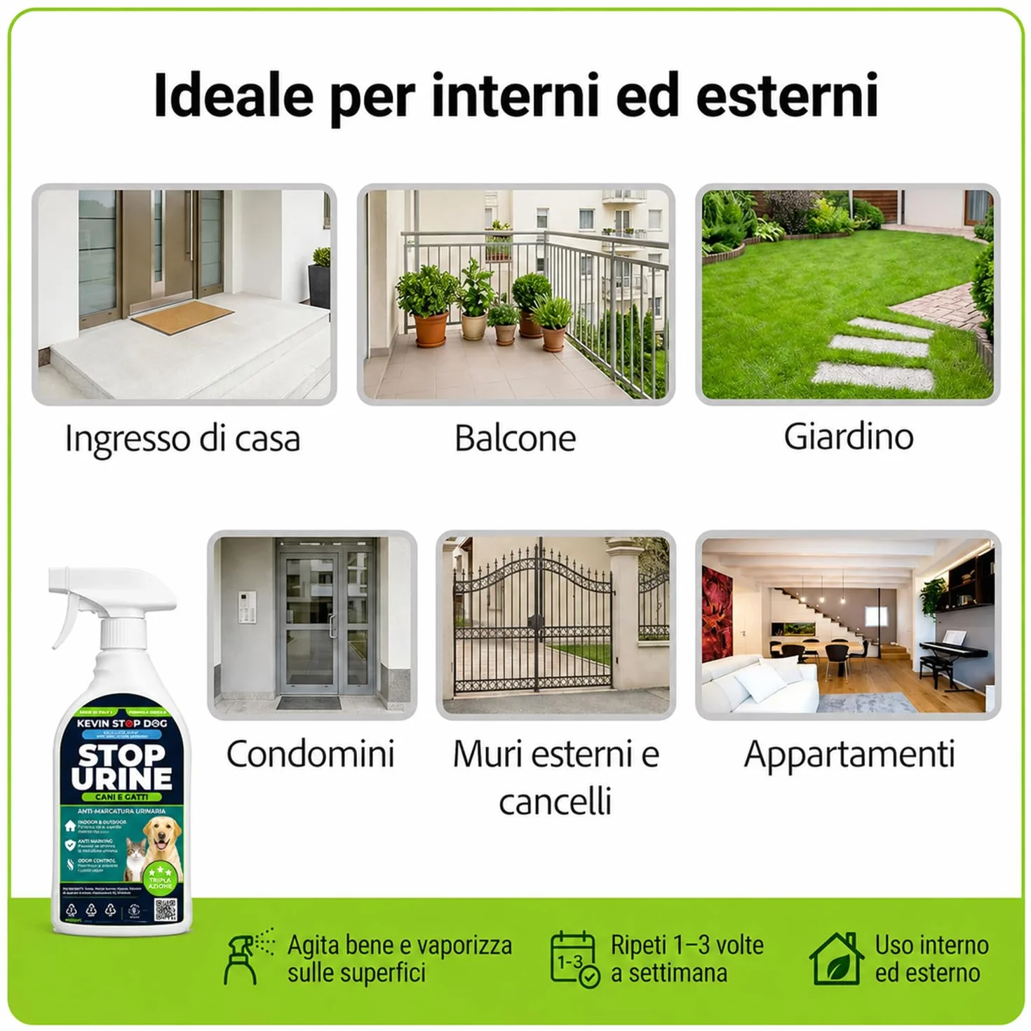 Repellente Cani e Gatti 1L - Flacone con Trigger Spray - Dissuasore Spray Anti Marcatura Urina Pipi per Esterni ed Interni - Disabituante Naturale - Elimina Odori - Made in Italy