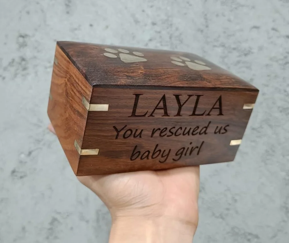 Urna in legno di palissandro per ceneri di cane, urna in legno personalizzata per ceneri – Scatola per cremazione – Memorial Keepsake Funerale Cremazione Pet Urne Cani Box