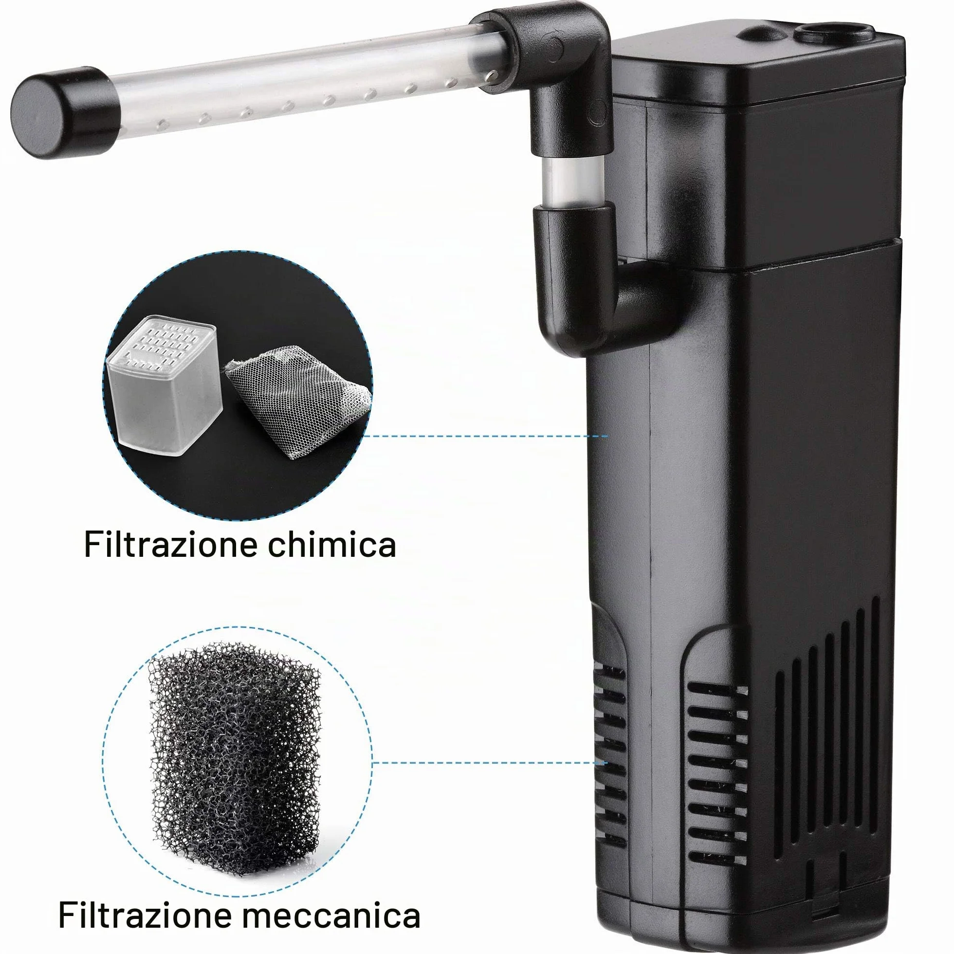 NICREW Filtro Acquario Interno Silenzioso e Potente, Filtro Interno Acquario con Flusso Massimo di 150L/H, Adatto per Acquario Fino a 20L