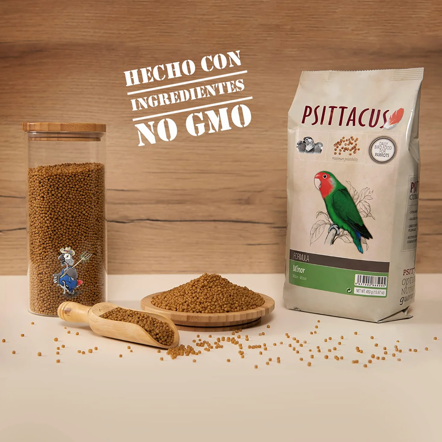Psittacus Minor 450 g | Mangime completo per Agapornis, Forpus e Pyrrhura | Alimento premium per uccelli, 100% no-GMO