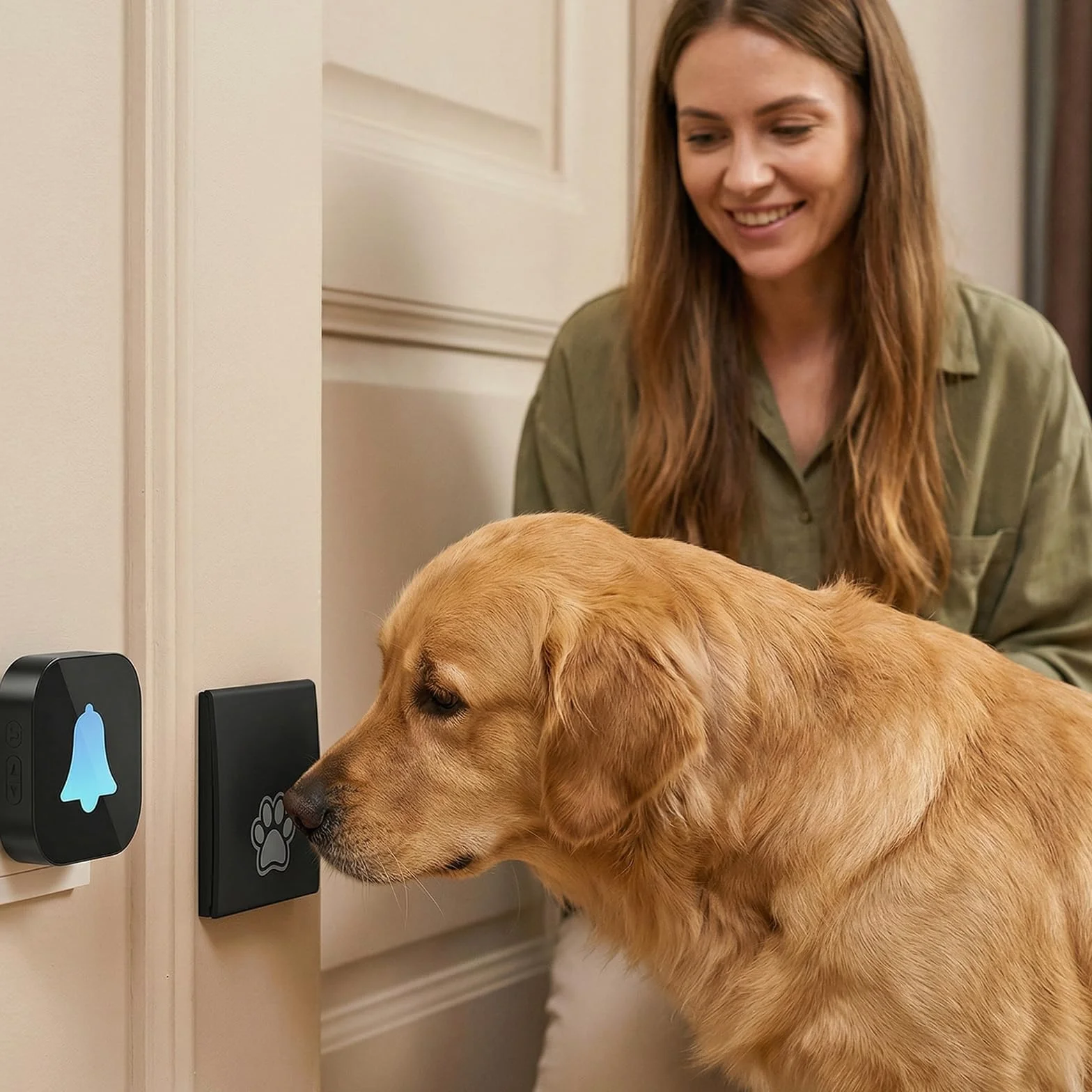 Campanello per Cani Senza Fili: Campanello Wireless per Cani, 38 Melodie, Volume Regolabile, Portata di 400 M, 1 Ricevitore, 1 Trasmettitore, Campanello Wireless Intelligente per Canis (Nero)