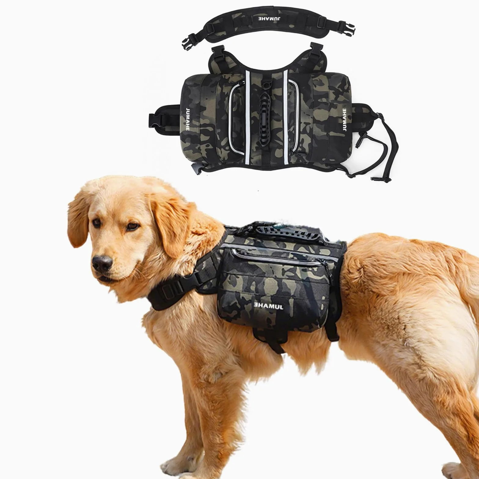 PETCUTE Zaino da Escursionismo per Cani, Imbracatura per Zaino per Cani con Strisce Riflettenti,Borsa da Sella per Cane con Tasche Laterali,per Viaggio Escursionismo
