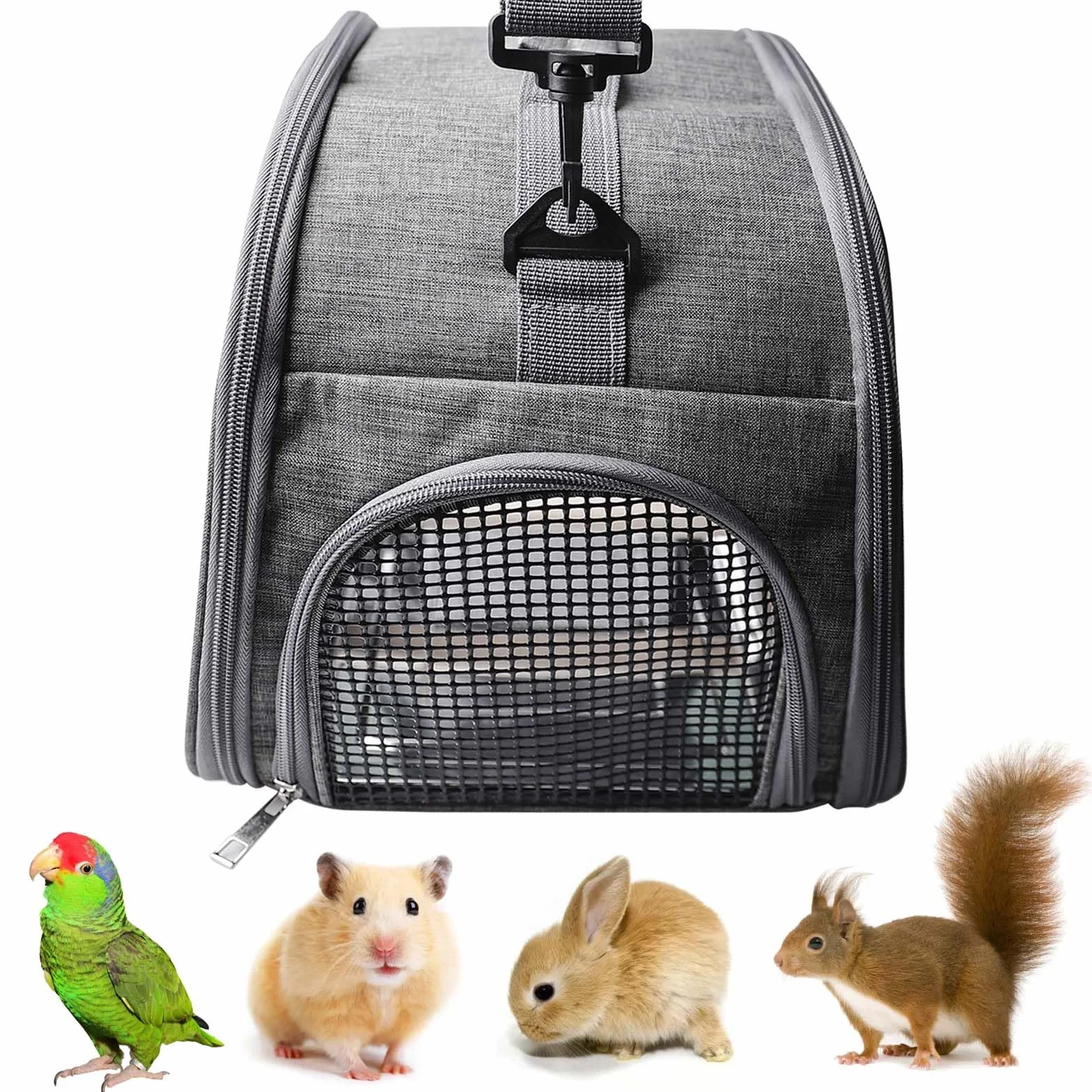 Asfrode Borsa per il trasporto con asta e vassoio in acciaio inox, leggera, per il trasporto di uccelli, per pappagalli, pappagalli, parrocchetti