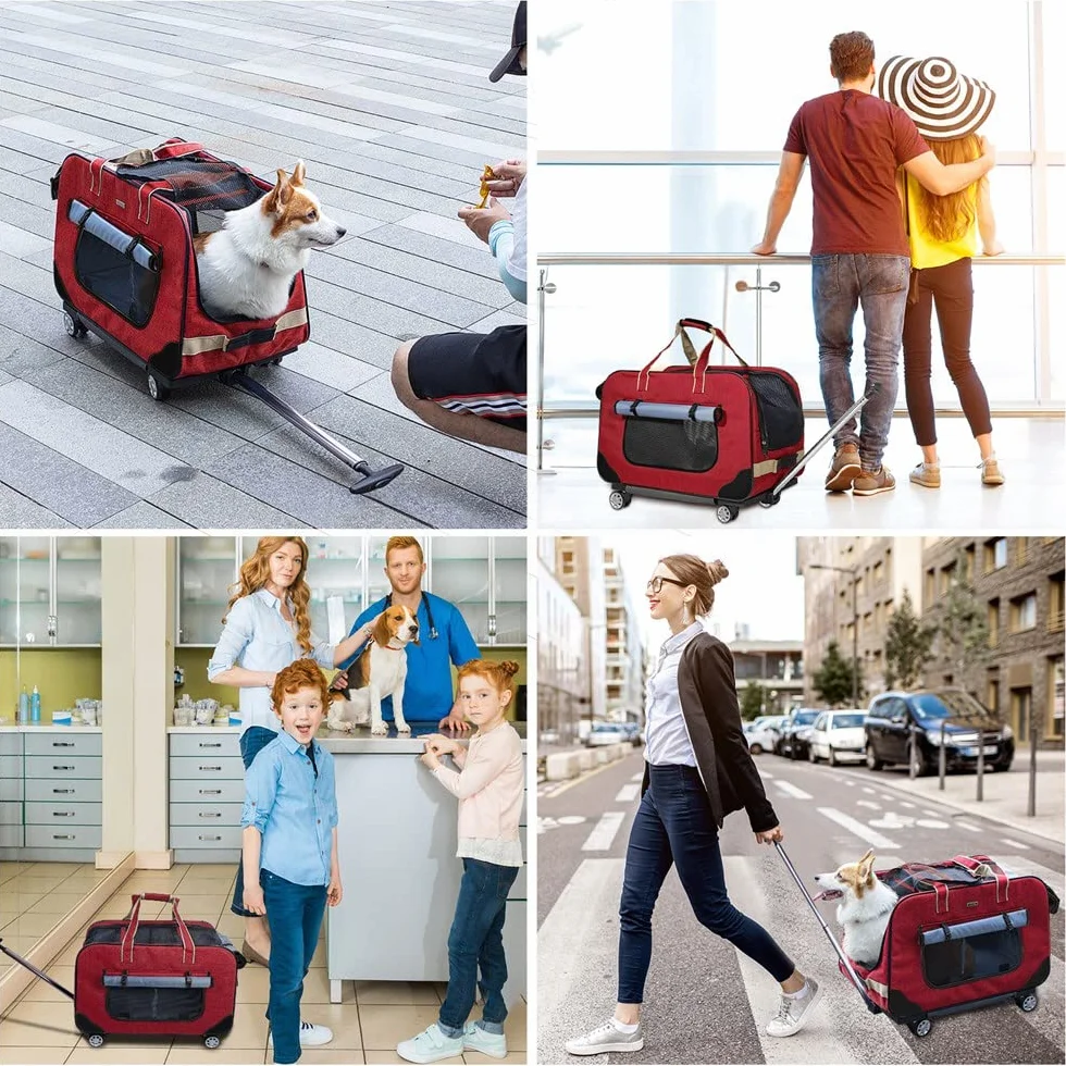 Trasportino per Animali Domestici, Carrello Confortevole per Cani e Gatti, Trolley Zaino Pieghevole per Viaggio