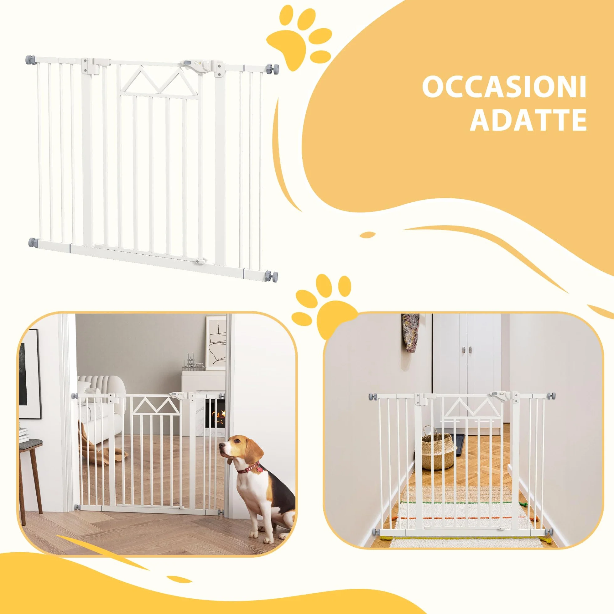 PawHut Cancello per Cani Regolabile 74-100x76cm Metallo Plastica Bianco