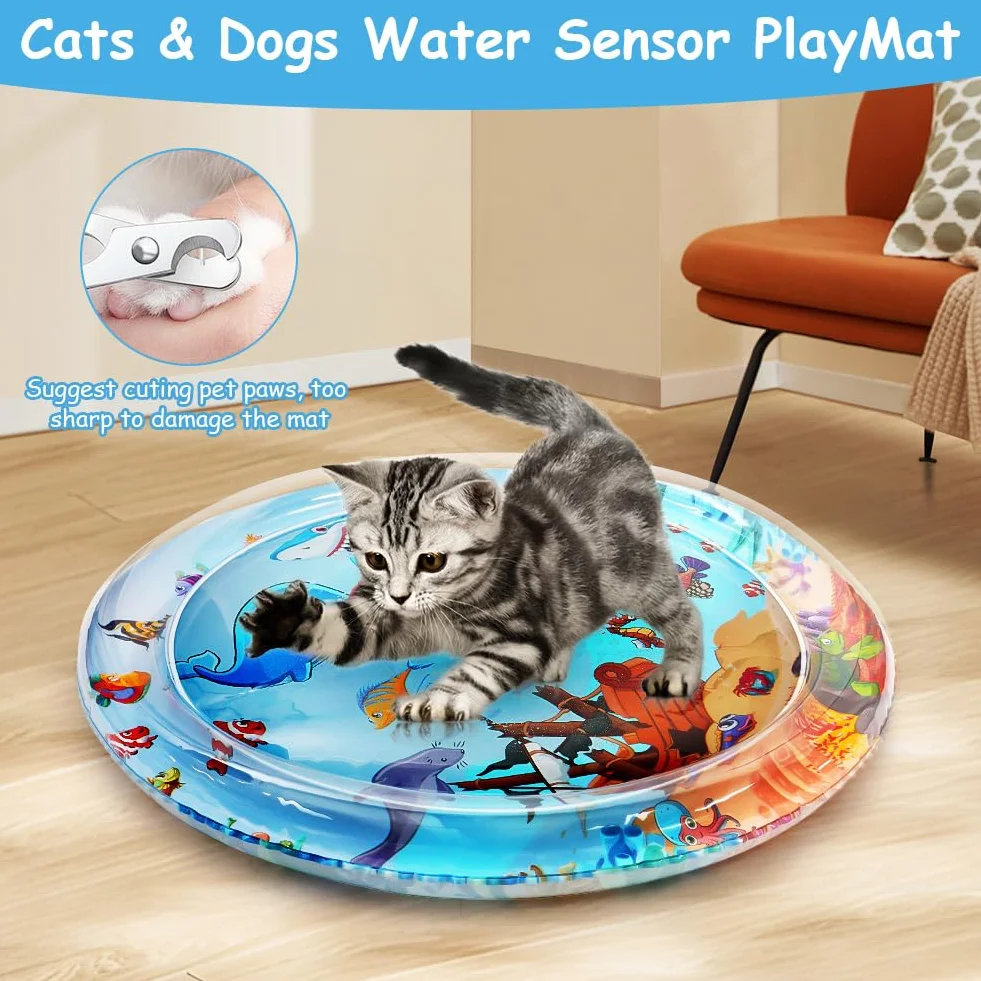 OSDUE Tappetino Gioco con Sensore Dell'acqua,Tappetino Gonfiabile per Pancia Gatti Tappetino Gioco Sensore D'acqua Ispessito Tappetino Raffreddamento Gonfiabile Portatile RegaliNatale