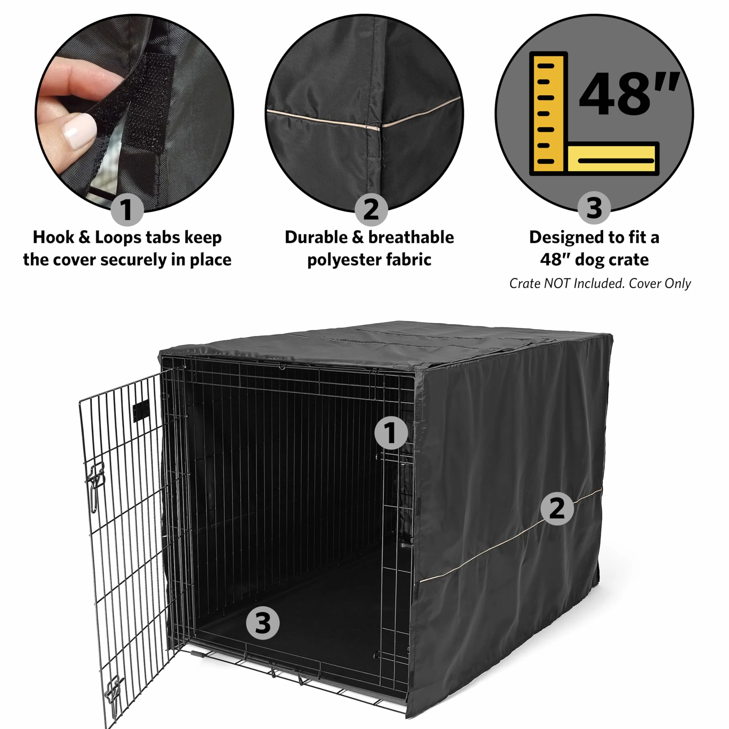 MidWest Homes for Pets Copertura per gabbia per cani XL, poliestere nero, 122 cm, lavabile, riduce abbaiare