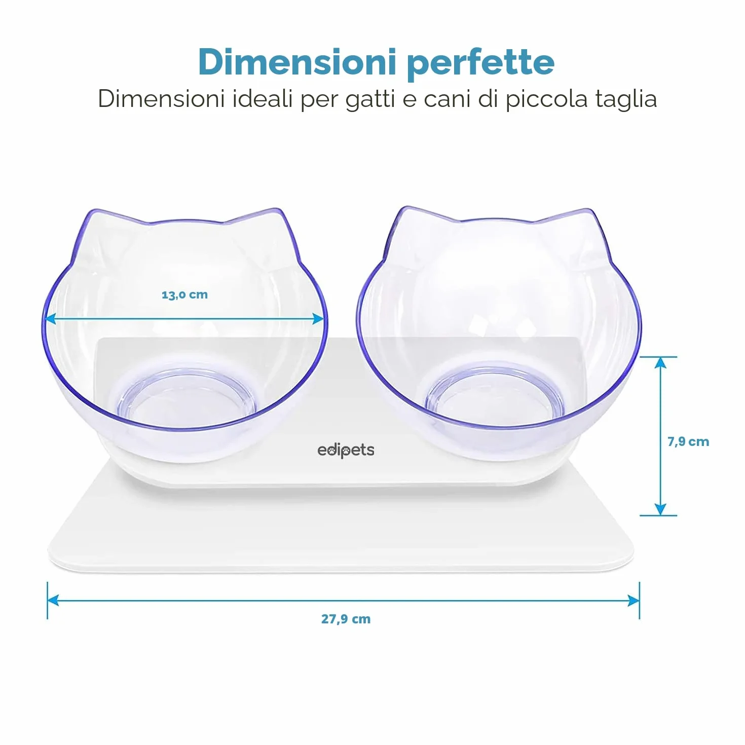 Edipets, Ciotole per Gatti Rialzate, Ciotola Gatto, Acqua e Cibo, Trasparente, Aiuta a Ridurre la Pressione sulle Vertebre (Trasparente)