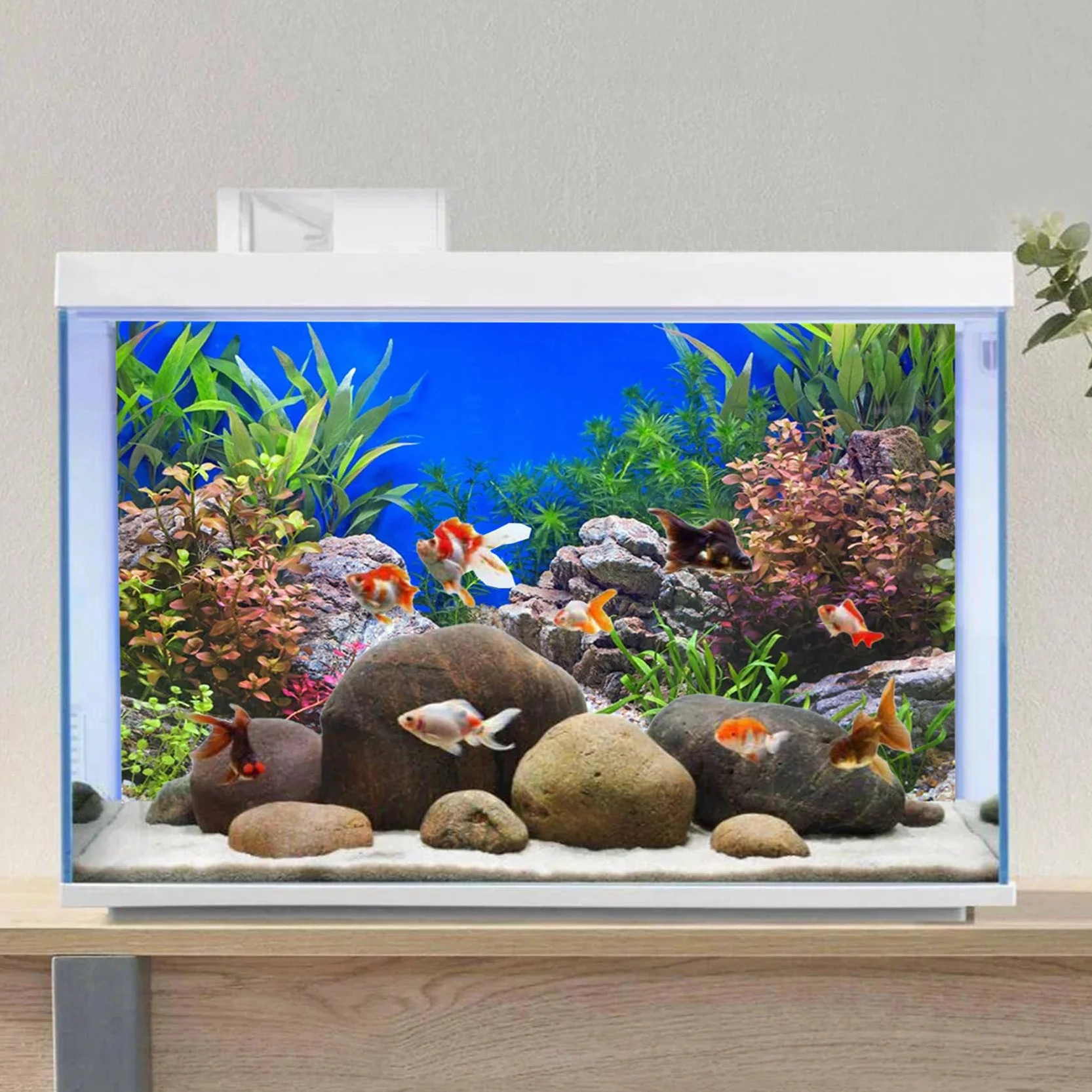 61x30cm Pianta Acquatica Acquario Sfondo Pietra Fiume Letto & Lago Acquario Sfondo Vinile