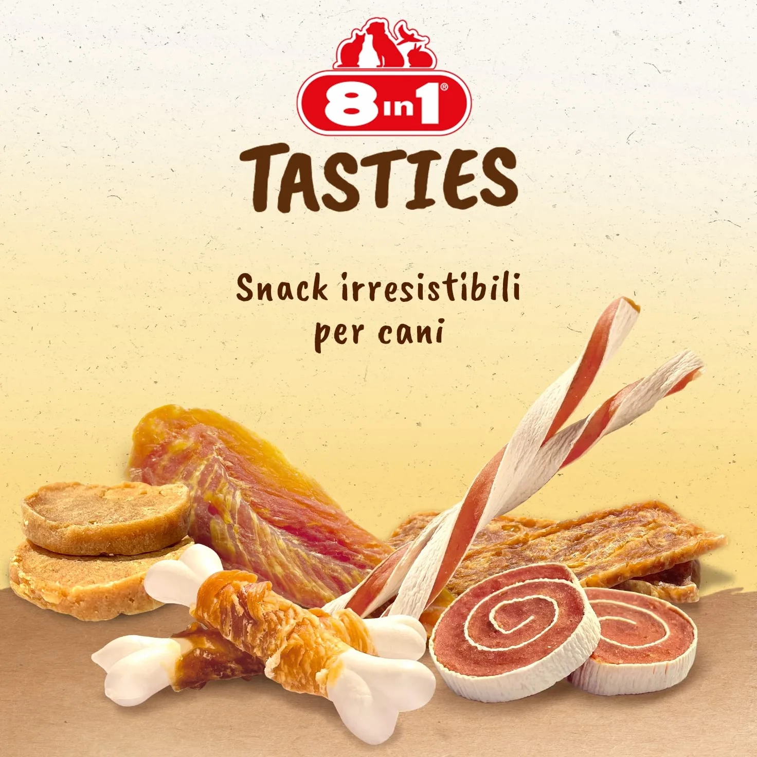 8in1 Tasties Calcium Bones - Ossa di calcio - Piccole ossa di calcio avvolte nel petto di pollo, 85