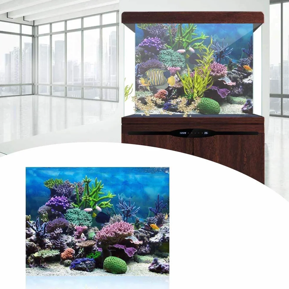 Fdit Acquario Sfondo Poster Fish Tank Sfondo PVC Adesivo Underwater Reef Decor Carta Adesiva Stickers Decalcomanie(76 * 30cm)