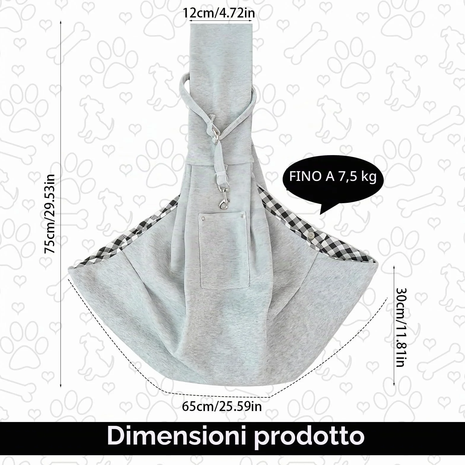 Grigio Borse per Cani, con Capacità di Carico di 7,5 Kg, Marsupio Cane, Marsupio per Gatti, per Escursioni e Attività Aperto