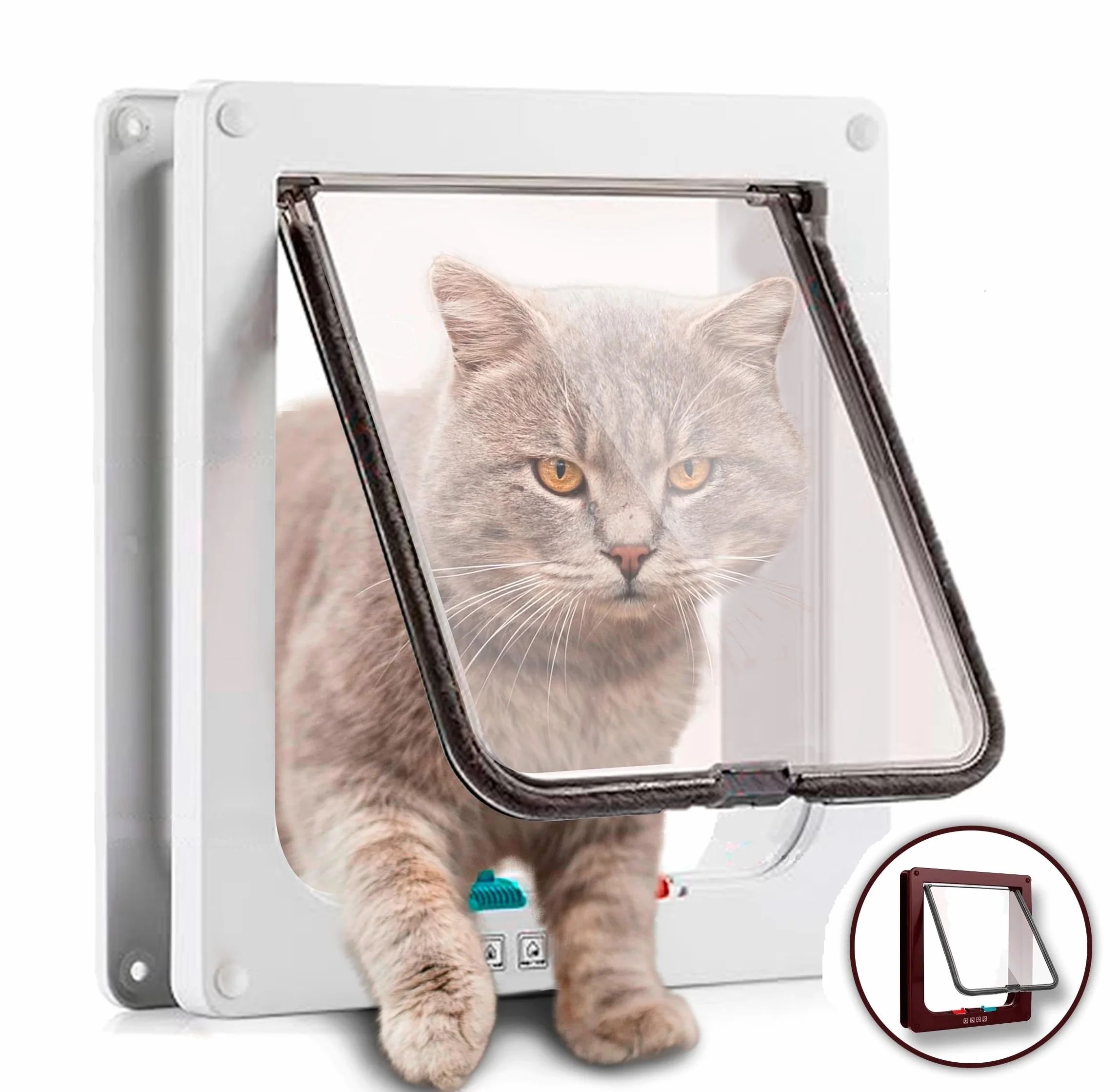 PEVLA Gattaiola con Chiusura Magnetica a 4 Vie - Porticina per Gatti e Cani (25*23.5*5.5-Bian)