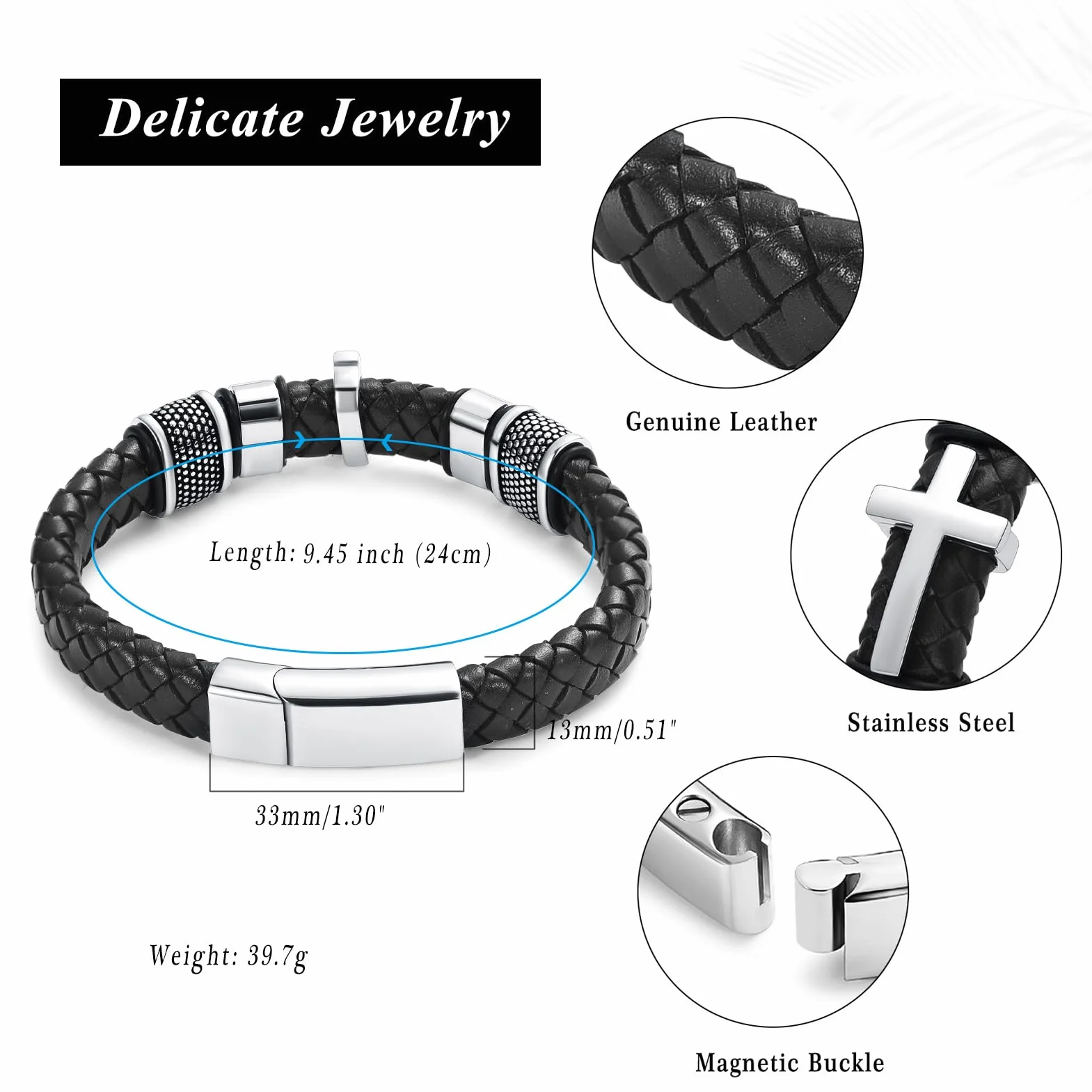 Bracciale a forma di croce in vera pelle con cenere commemorativa gioielli urna ricordo