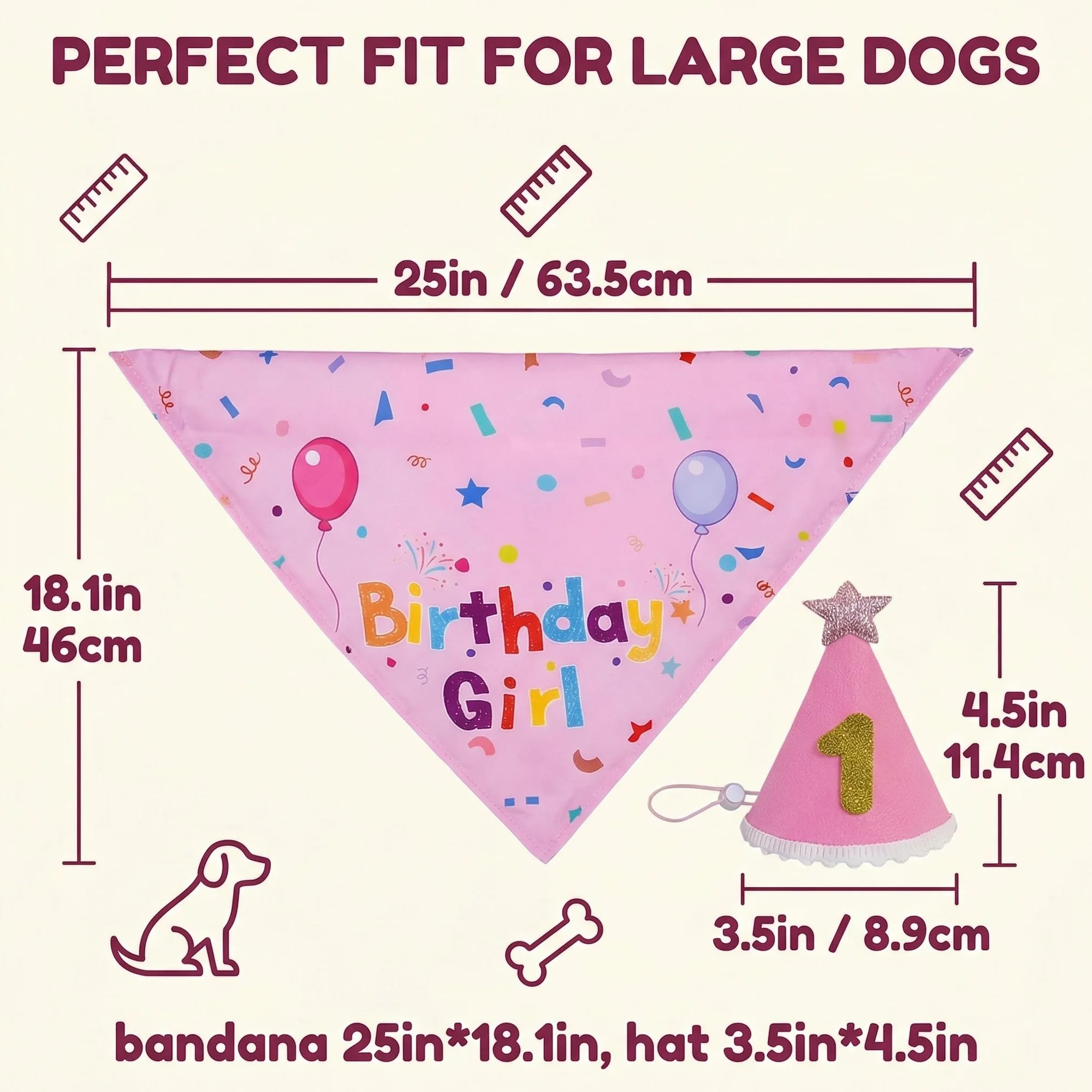 Set Compleanno Cane Rosa Cappello Bandana Riutilizzabili Numeri Abito Accessorio Decorazione Festa Cane Medio Grande