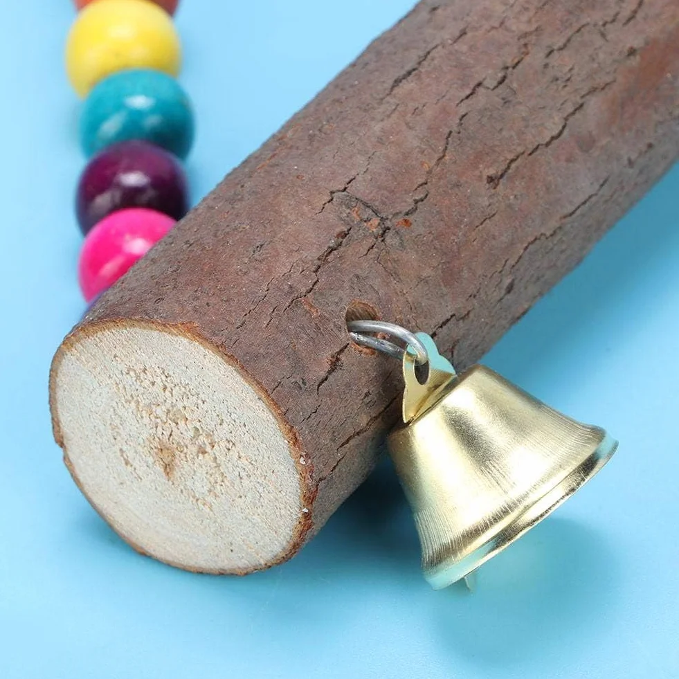 Altalena di Pollo Giocattoli Mordaci con Blocchi di Legno e Campana per Pappagalli Medi e Grandi
