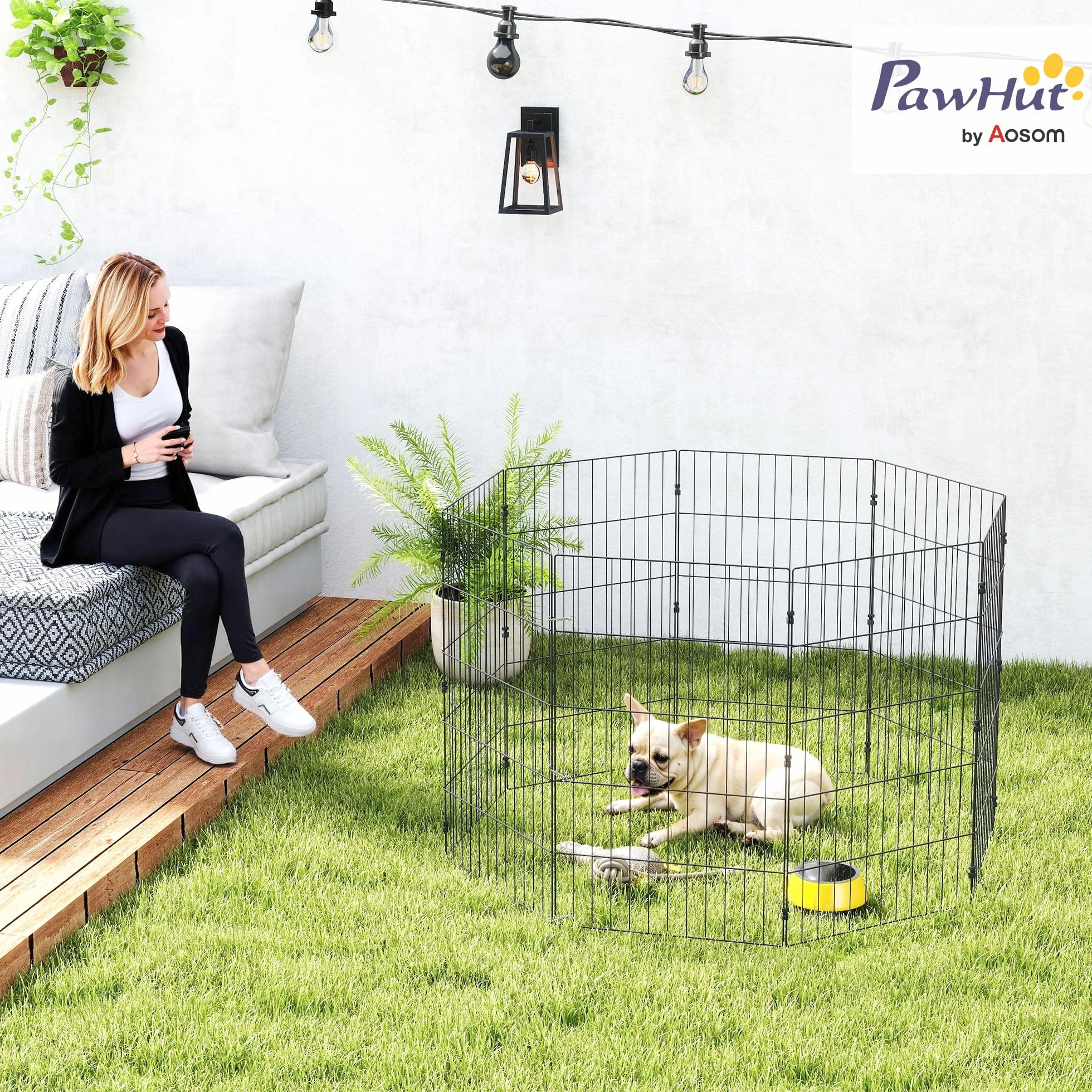 PawHut Recinto per Cani Pieghevole in Metallo, Recinto Espandibile per Animali con Picchetti per Interni ed Esterni, 50 x 80 cm, 8 Pannelli, Nero