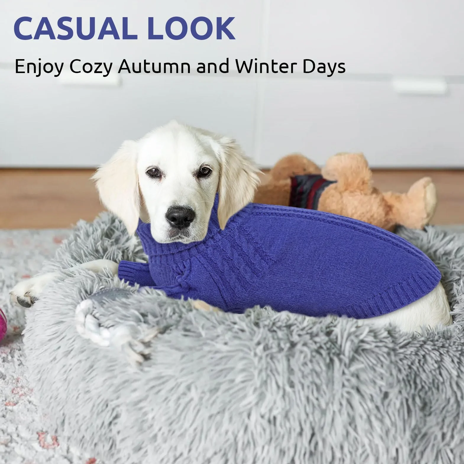 Queenmore Maglione Cane XL Maniche Lunghe Inverno per Labrador Border Collie Golden Retriever Natalizio Blu