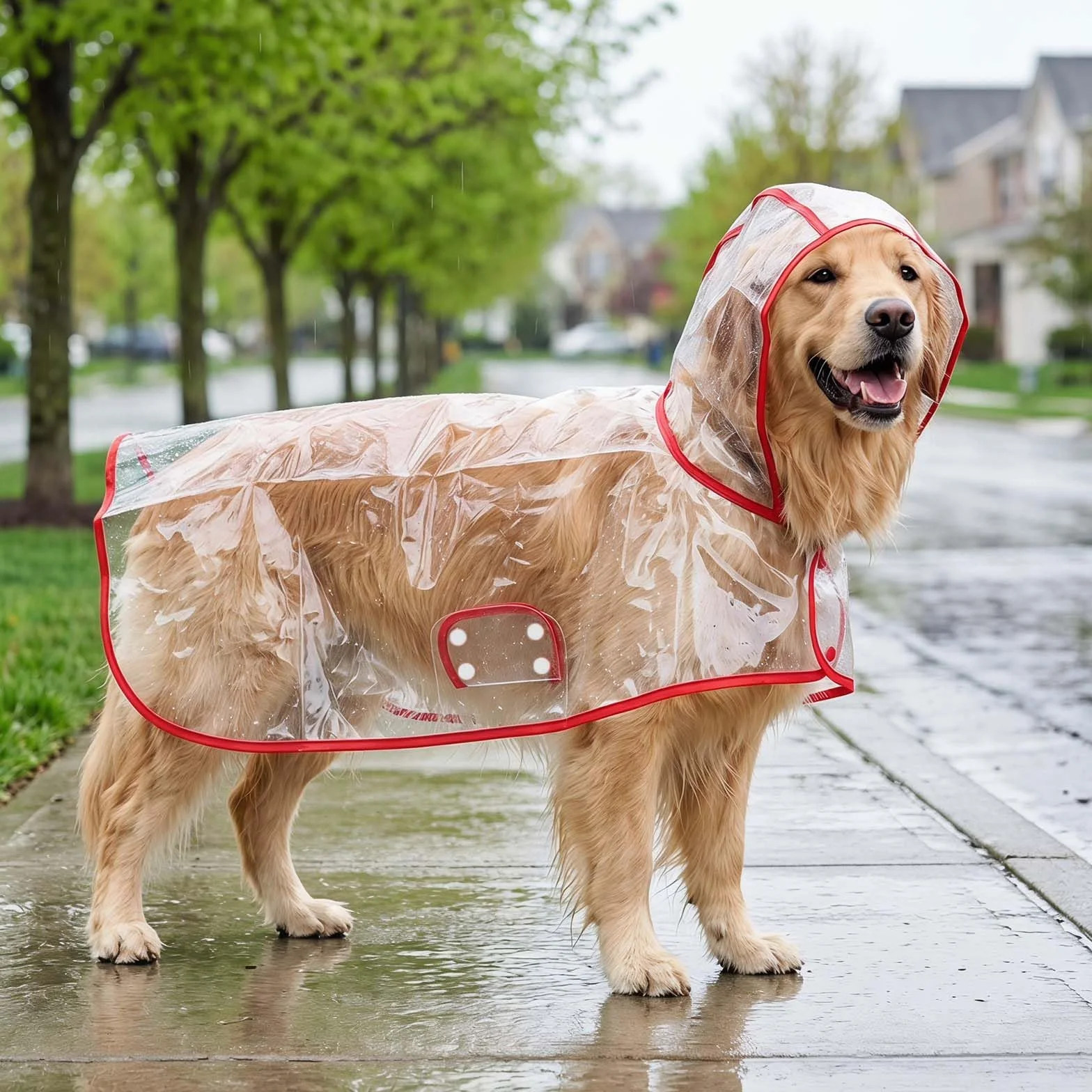 Impermeabile per Cani,S-2XL Cani Cappotto Impermeabile con Cappuccio Trasparente Adatto A Cani da Piccola a Grande Taglia, Ideale per Passeggiate Ed Escursioni Sotto La Pioggia (L)