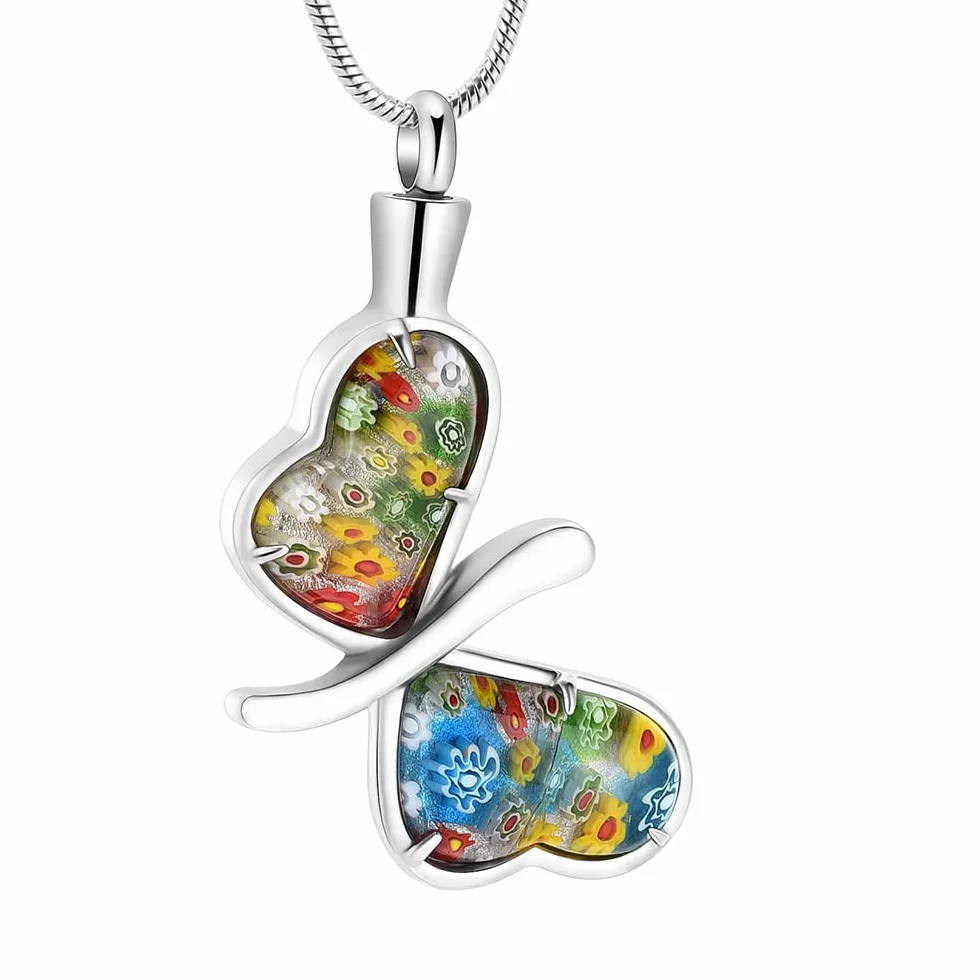 Collana con urna a forma di farfalla, in acciaio inossidabile, gioiello per donne e uomini, con ciondolo commemorativo per ceneri, ricordo funebre