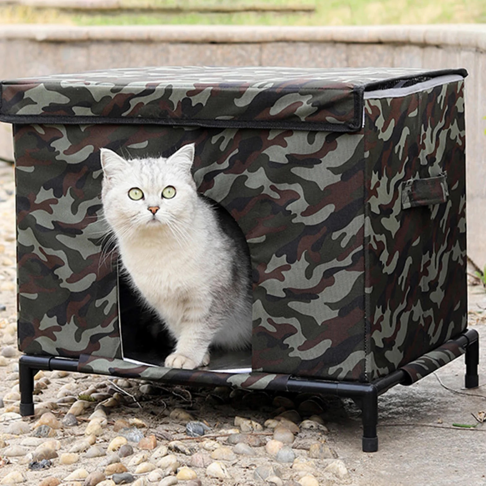 Case Per Gatti Da Esterno Tenda Isolata Impermeabile e Calda | Rifugio per Gatti con Base Sollevata e Finestra Trasparente per Cani e Galline all'Aperto per Patio e Balcone