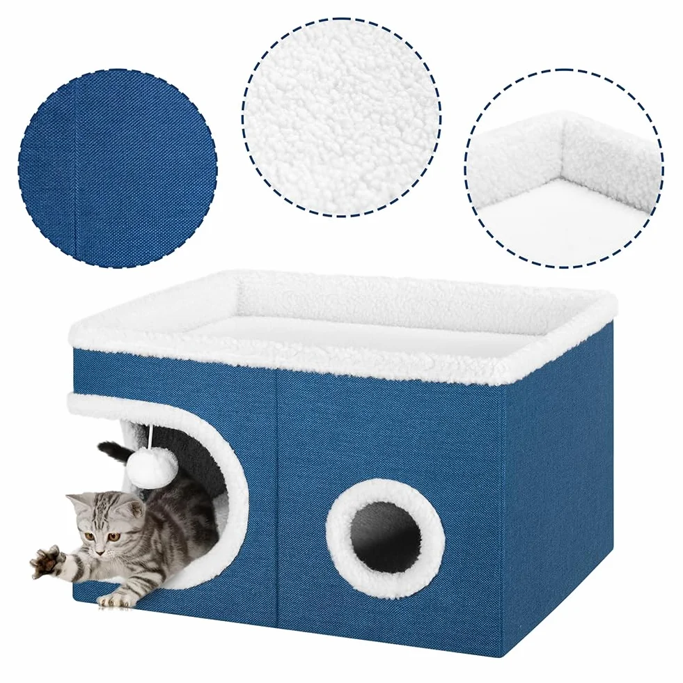 BAKAJI Cuccia per Gatti con Tiragraffi in Poliestere Imbottito 58x42x33cm Blu