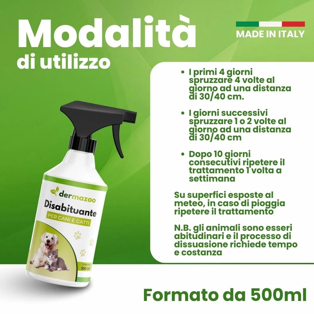 Dermazoo Disabituante Gatti e Disabituante per Cani 500ml Spray Anti Pipi Cane per Uso Interno ed Esterno con Citronella e Geraniolo, Repellente per Gatti Anti Urina