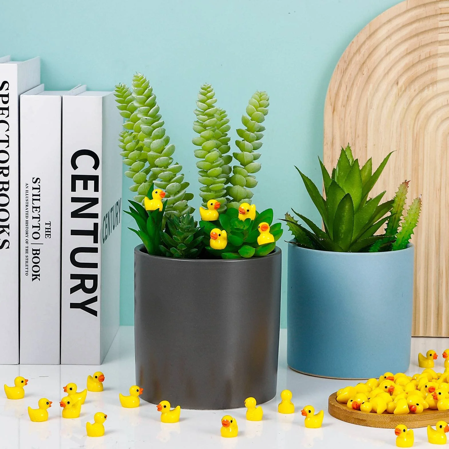 Fanshiontide Mini Anatre, 100 Pezzi, Statuette in Resina, Piccole Anatre, Decorazione per Acquario, Giardino in Miniatura, Fai da Te, Micro Decorazioni per Paesaggi (Giallo)