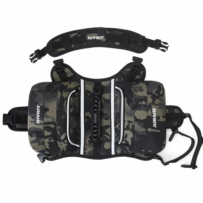 NP - Borsa da sella per cani, con nastro riflettente, impermeabile, regolabile, per cani di taglia media e grande, per escursioni, viaggi, campeggio (mimetizzazione)