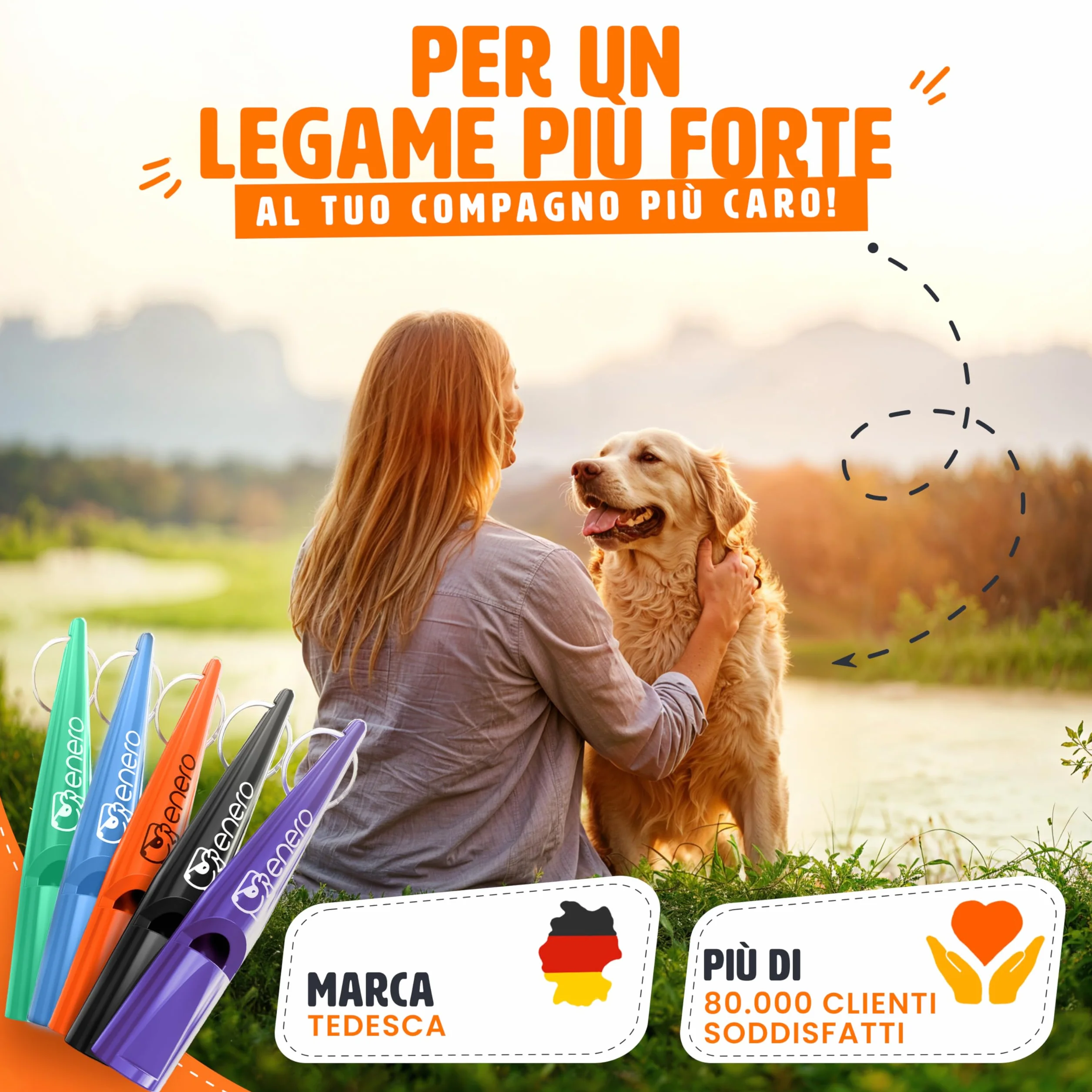 ENERO® Fischietto per cani con pratica fascetta - cani accessori - con frequenza standardizzata - Ideale per l'addestramento dei cani - udibile e di ampia portata - fischio per cani nero