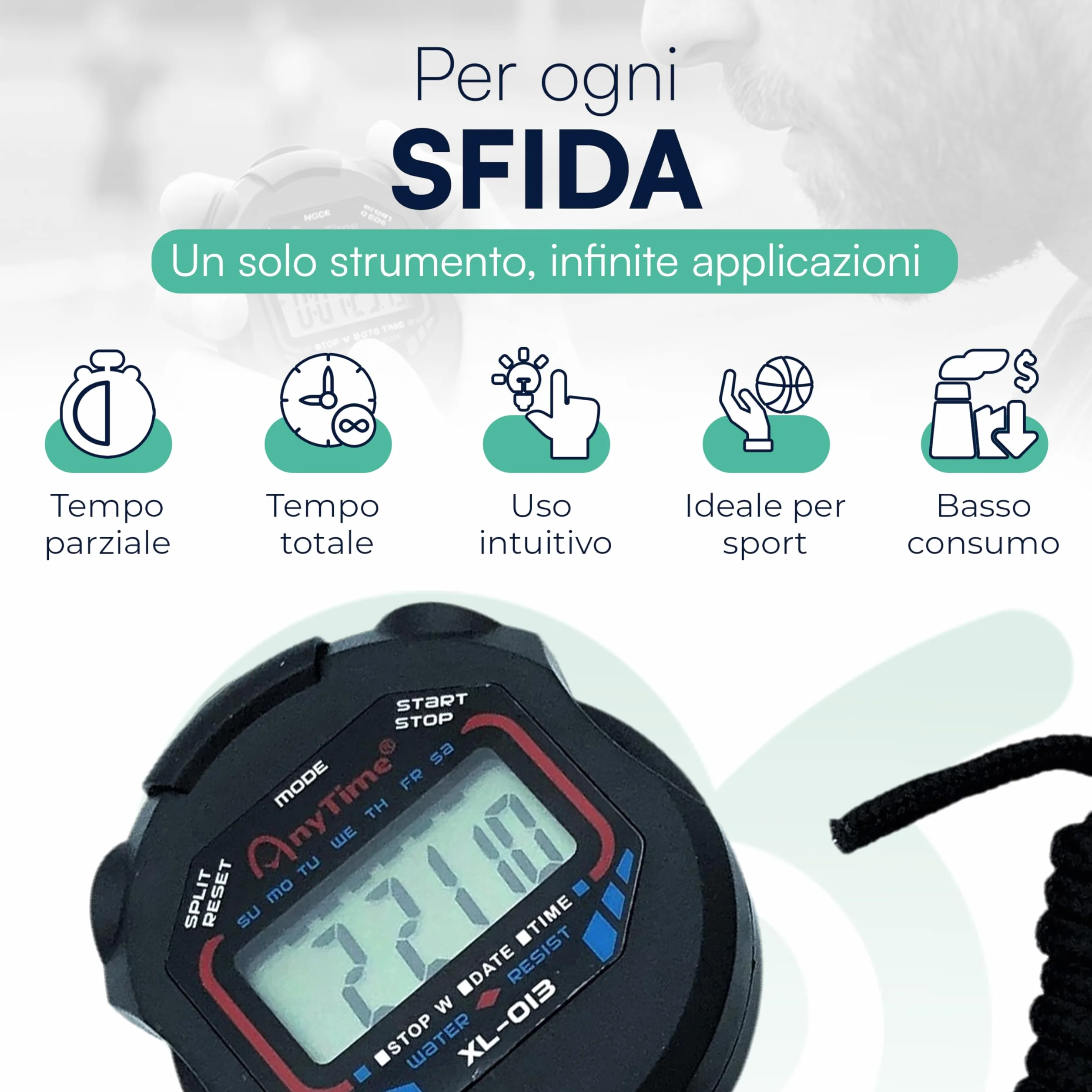 Tempo di Saldi Cronometro Sportivo con Timer Digitale Multifunzione - Orologio e Sveglia per Corsa, Palestra, Allenatore Calcio e Nuoto, Cronometro da Collo Ergonomico