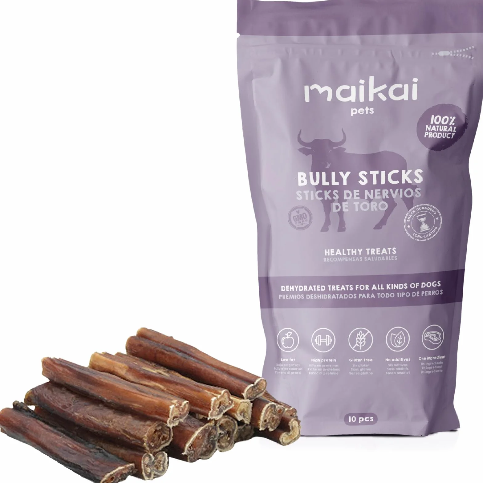 MAIKAI Nervo di Bue Snack 100% Naturali per Cani Tutta le Età + Premietti per l´Addestramento Cuccioli 10 Pezzi Dieta BARF + Bastoncini Ossa Ideali per i Denti - Regali Per Cani