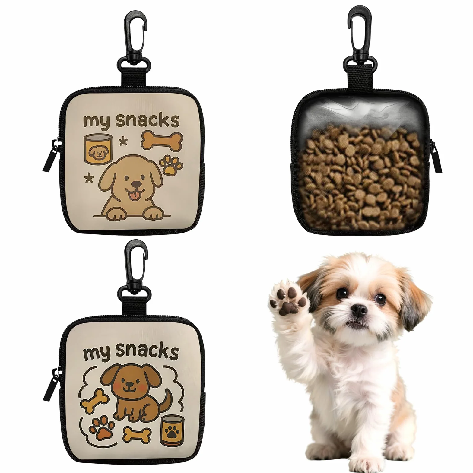 VEGCOO 2 Pezzi Sacchetti Portatili Per Animali Domestici con Zip, Porta Premietti per Cani Borsa con Moschettone, Borsa Addestramento Cane Porta Premietti per Cani per Viaggi, Uso Esterno
