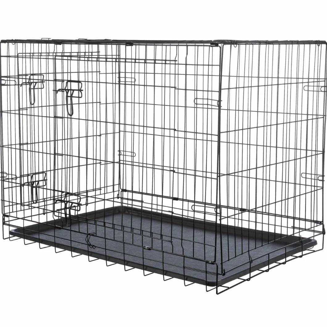 TRIXIE Box per cani Home nero – L: 109 × 79 × 71 cm – Gabbia pieghevole per cani con 2 ante & chiusure sicure, scatola per il trasporto zincata con fondo stabile per casa e in viaggio – 39304