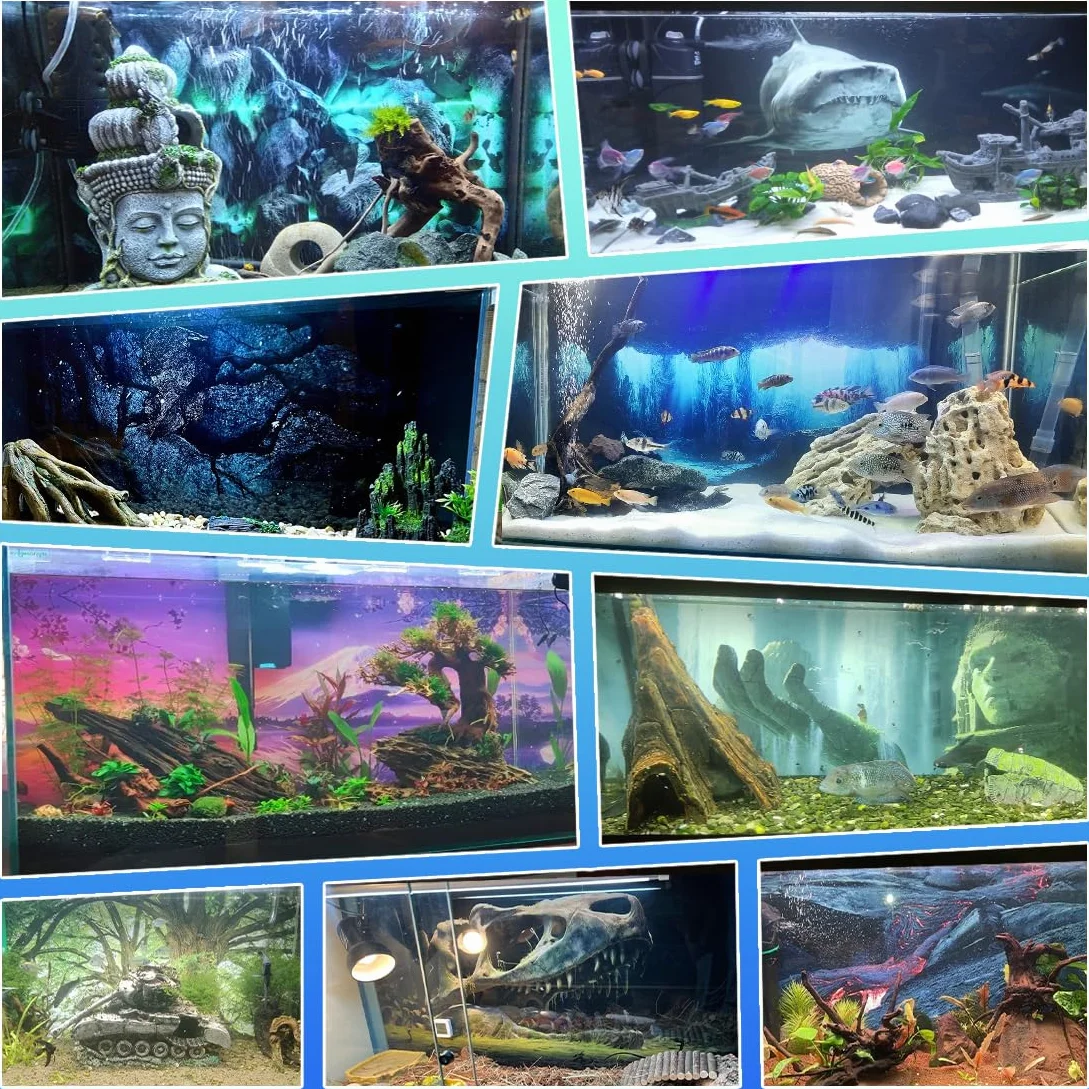 Adesivo per sfondo acquario, isola tropicale, autoadesivo, per terrario e rettili, poster decorativo (80 x 40 cm)