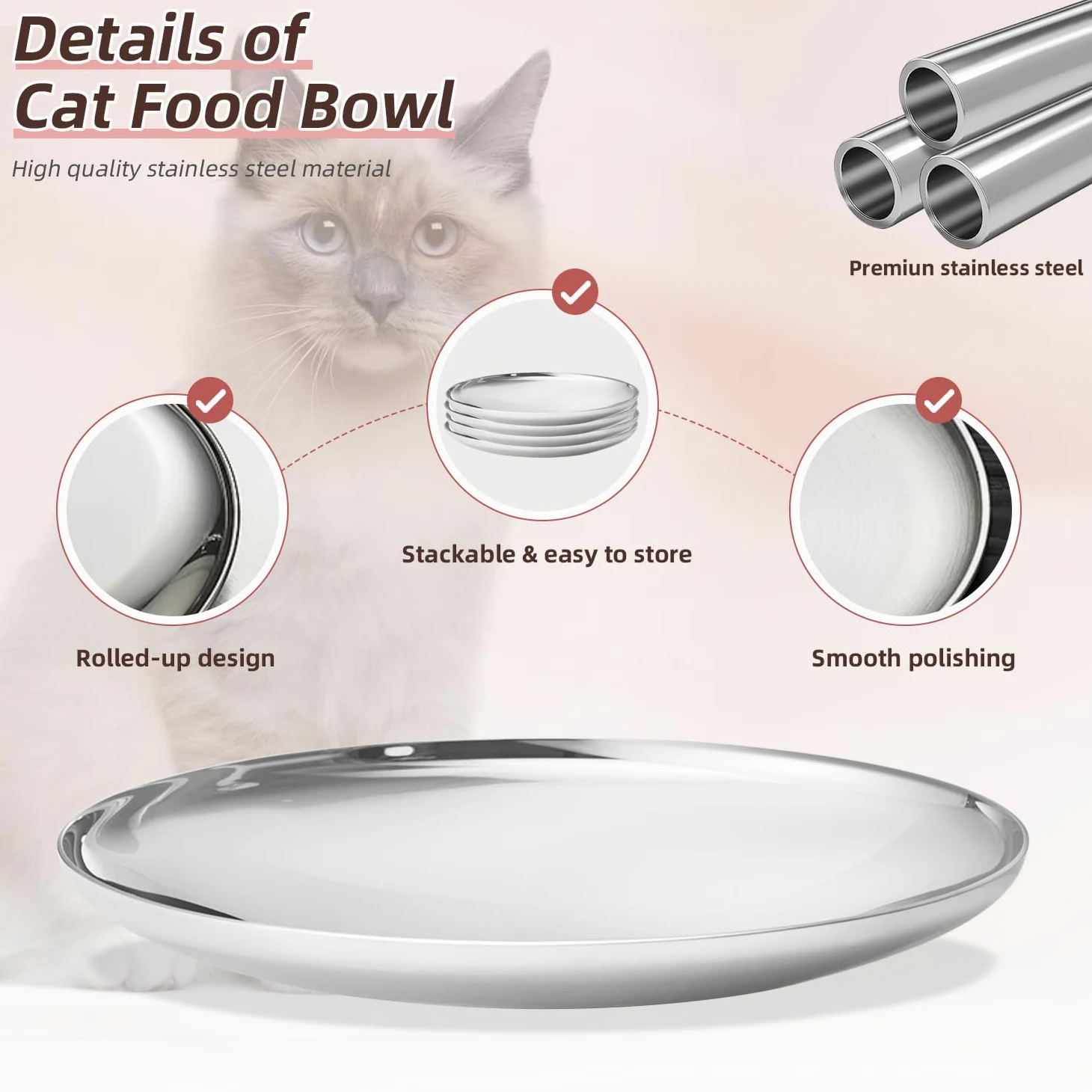 12 ciotole per cibo per gatti in acciaio inox, piccole e piatte da 17 cm, perfette per gattini, gatti, furetti, gatti randagi
