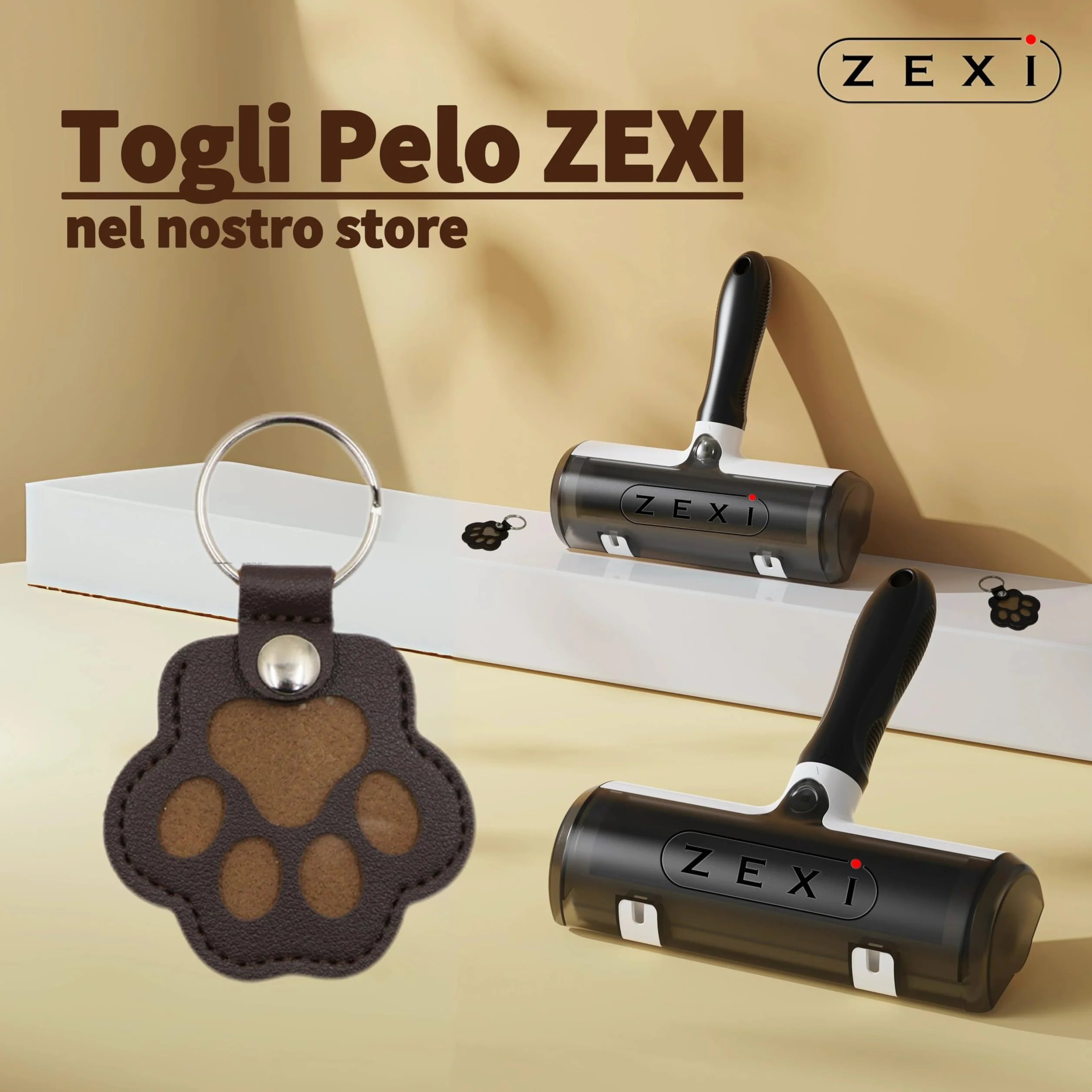 ZEXI 4 Portachiavi Raccogli Pelo per Cani e Gatti, Set da 4 Porta Pelo a Forma di Zampa per Pelo Animale, Accessorio per Cani Gatti, Pelle PU, Nero, Rosso, Marrone, Bianco