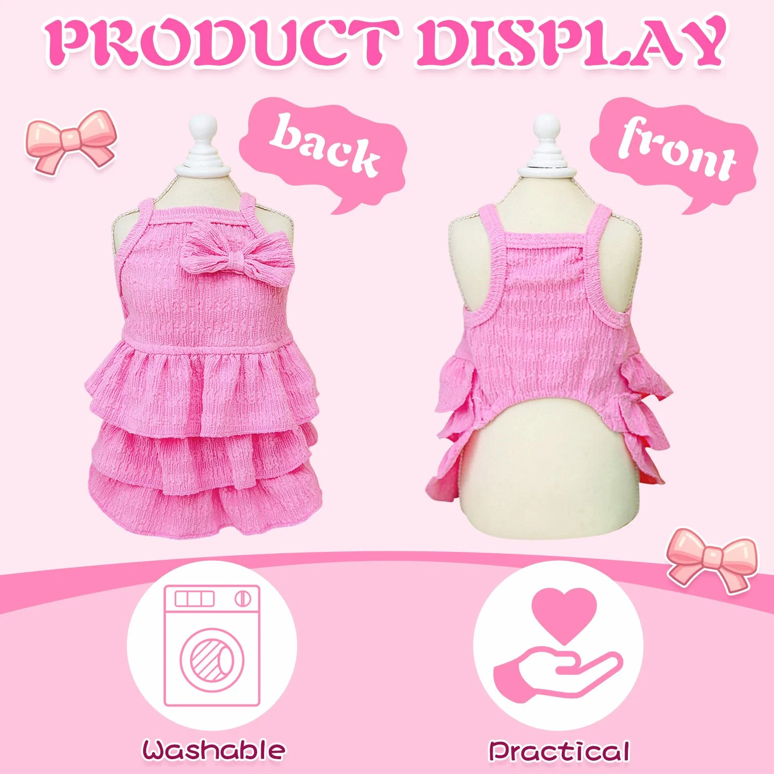 Vestito estivo per cani piccoli e medi con fiocco rosa L (3-4) per Yorkie Chihuahua