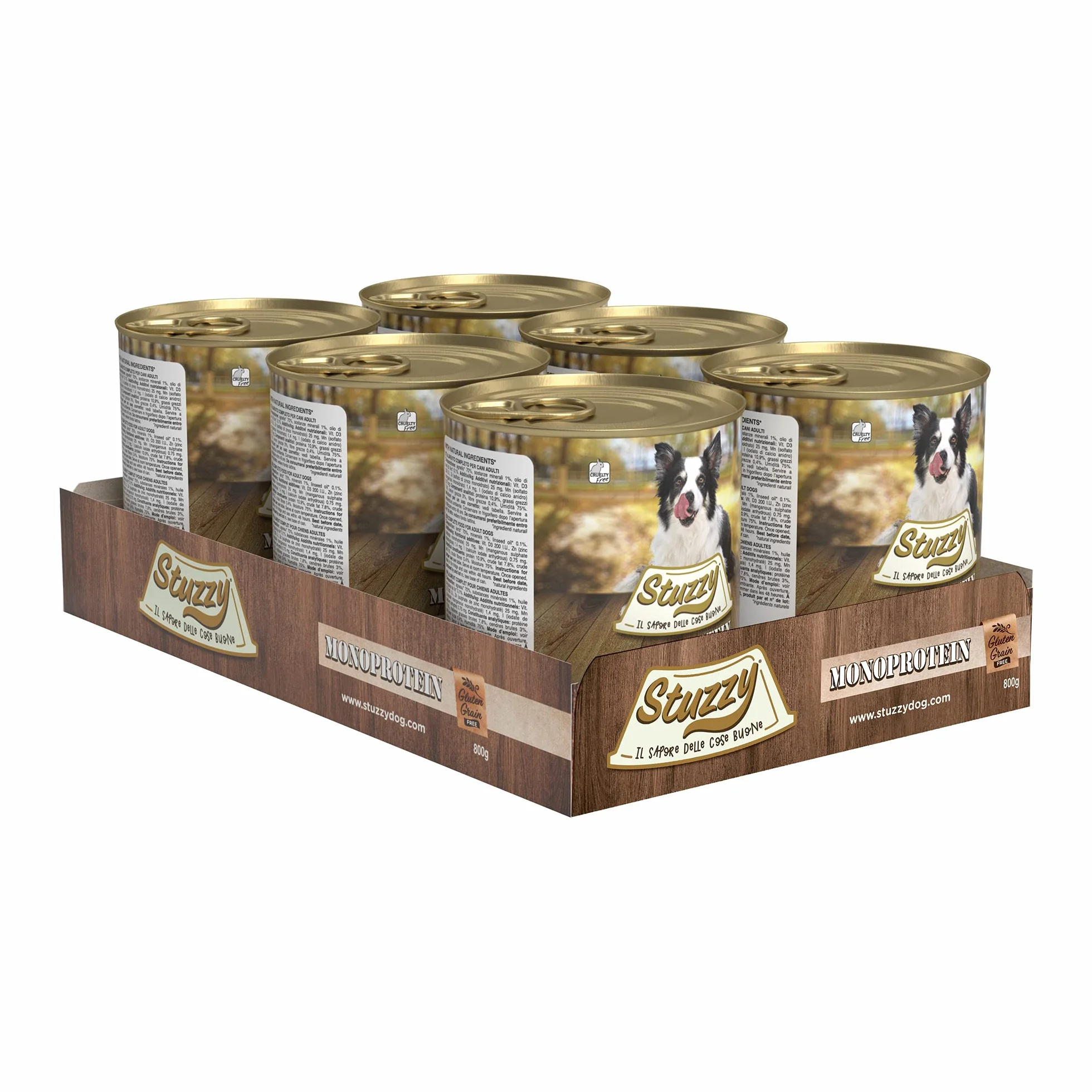 Stuzzy Cibo Umido per Cani Adulti al Gusto Maiale Fresco Monoproteico Patè 4,8kg (6x800g)